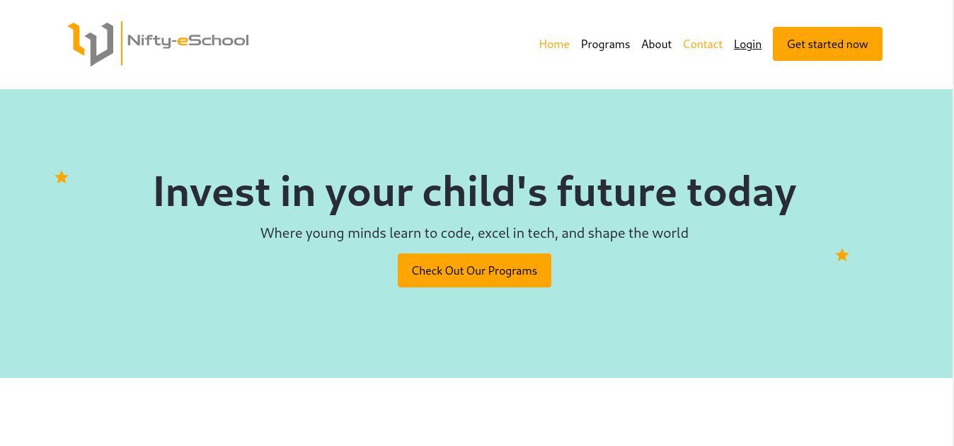 A screenshot of Paragon e-School home page. The page shows the headline "Invest in your child's future today" in a light blue background