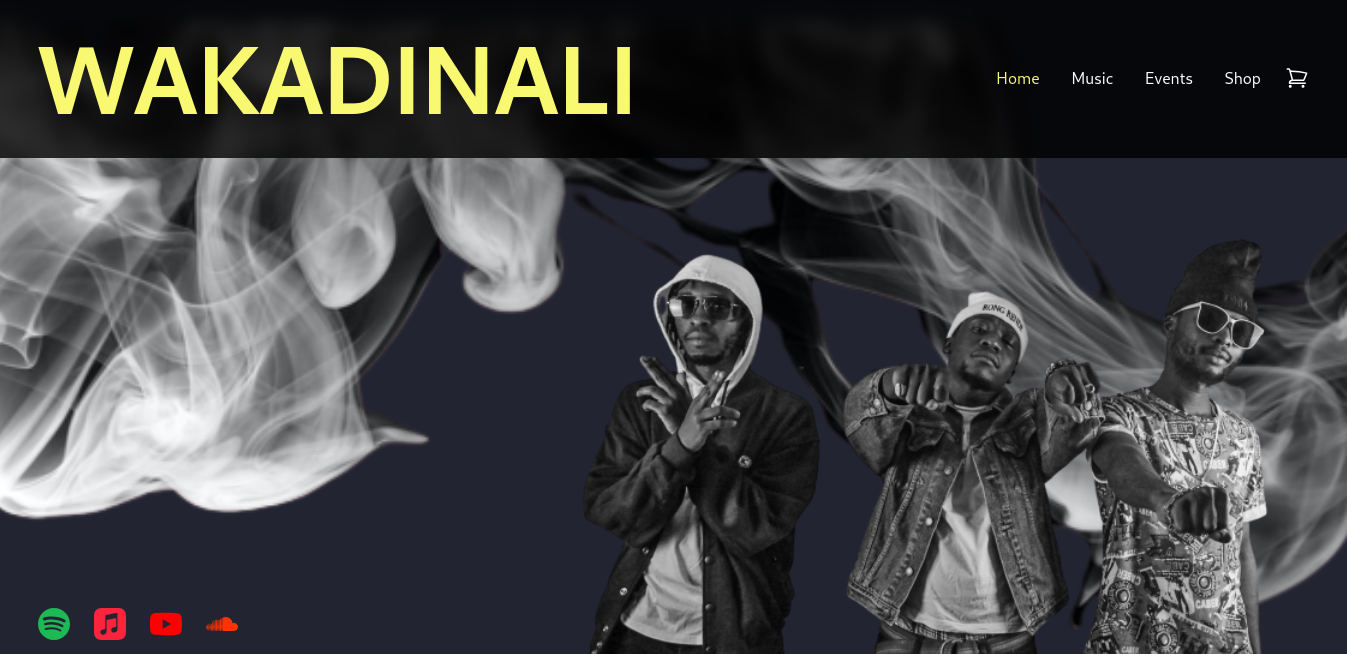 A screenshot of Wakadinali website home page. The page shows Wakadinali and a smoke background