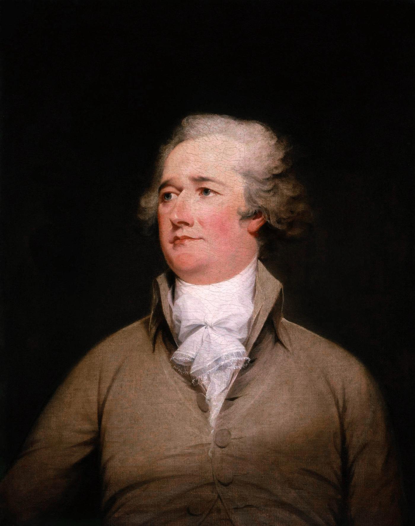 Portrait of a young Alexander Hamilton with powdered hair