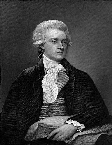 Portrait engraving of a man in 18th-century formal attire with white hair, black coat, and ornate white jabot.