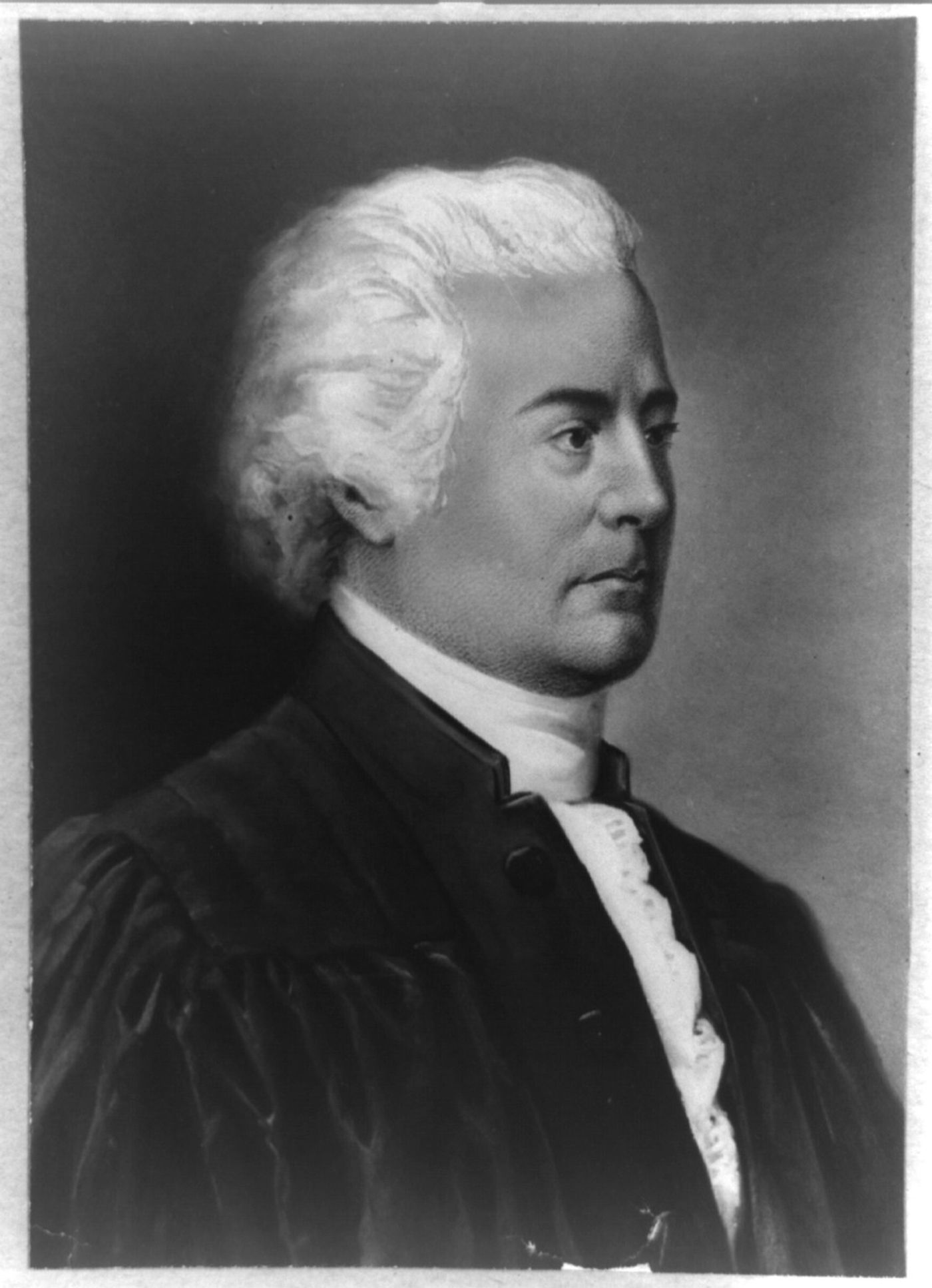 Engraved head-and-shoulders portrait of John Rutledge facing right, in a high collar and stock, his hair swept back
