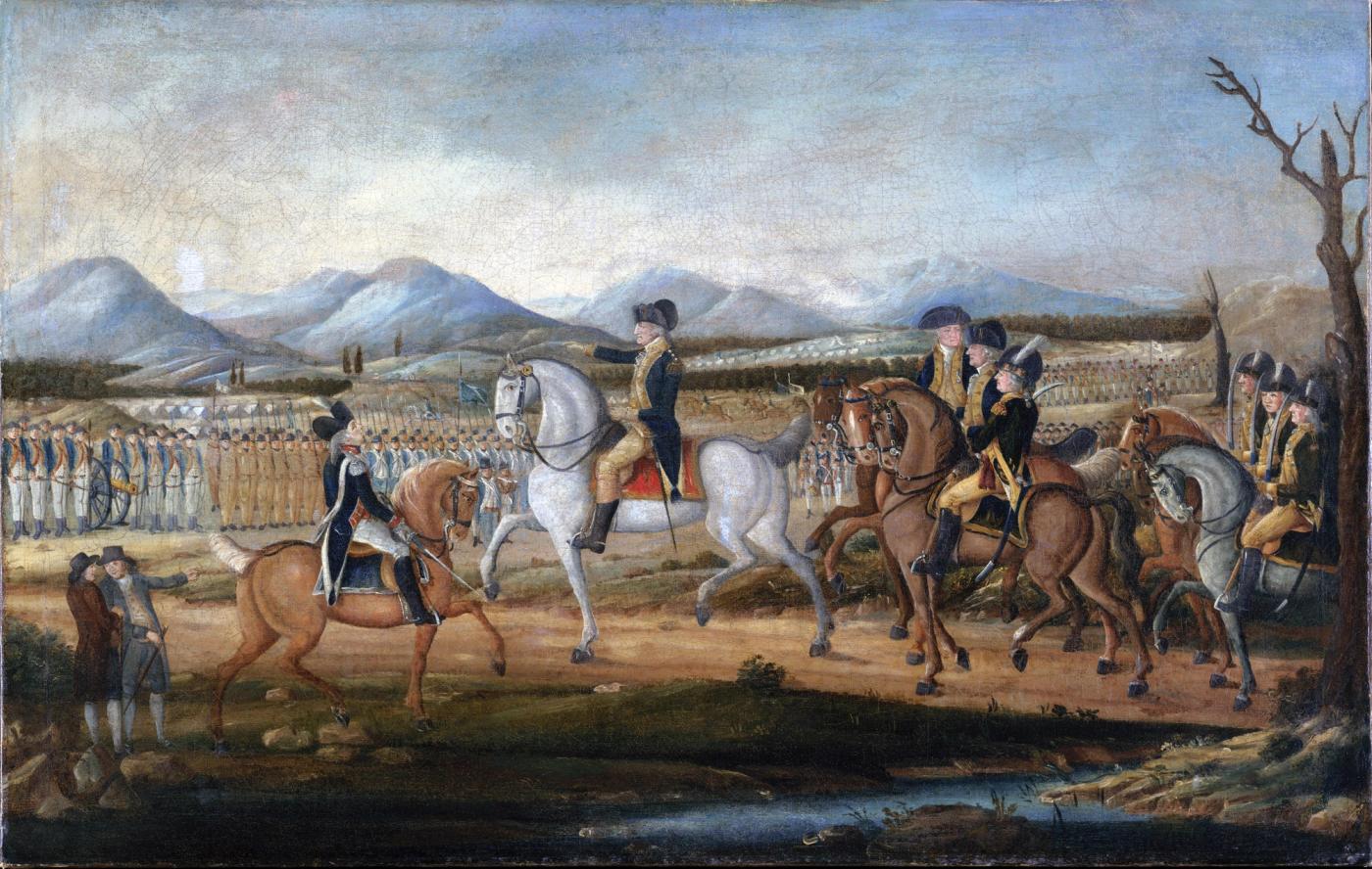 George Washington and his troops near Fort Cumberland, Maryland, before marching to suppress the Whiskey Rebellion