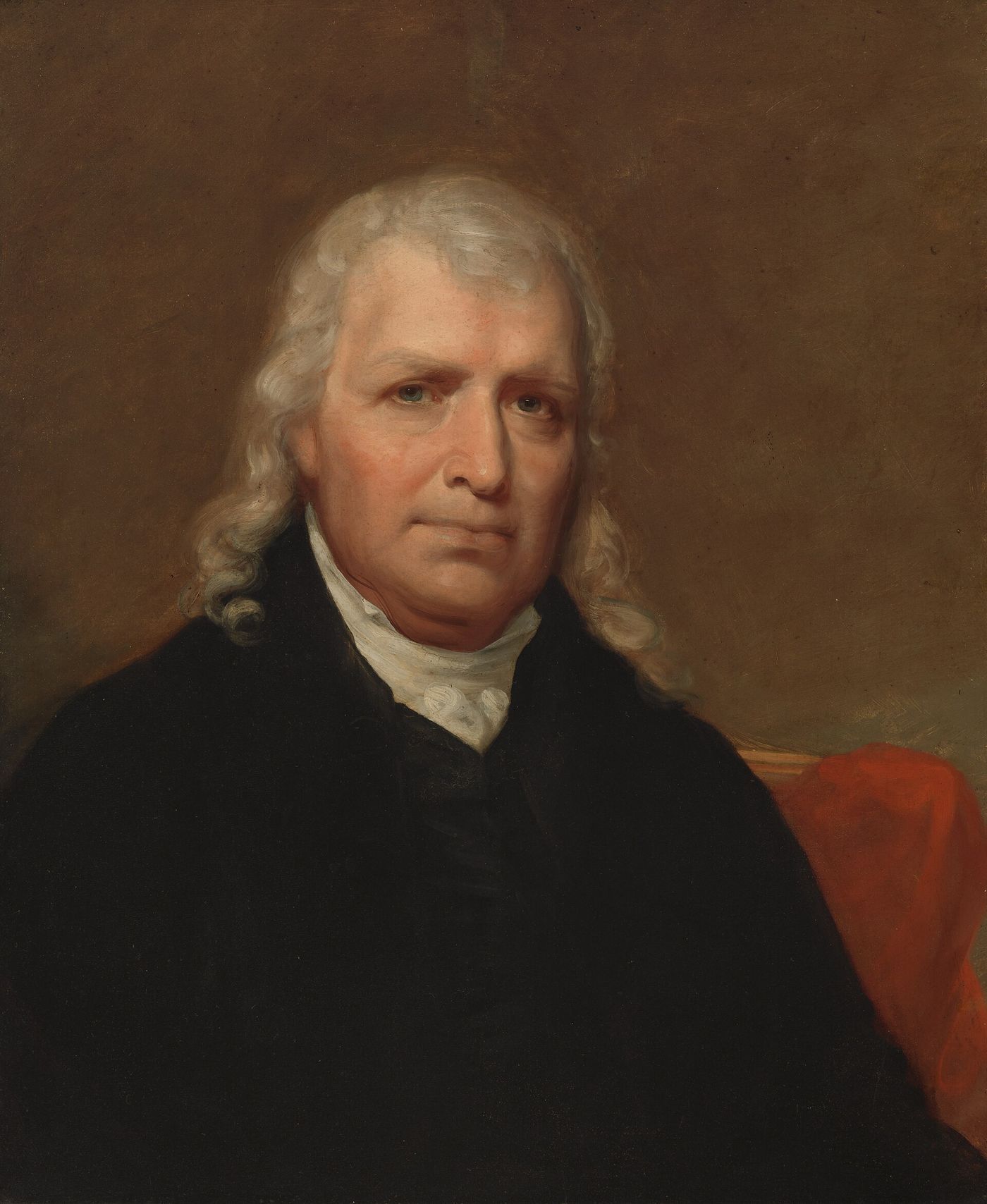 Oil portrait of an elderly Samuel Chase in a dark coat, his white hair brushed back from a broad face, turned slightly to one side
