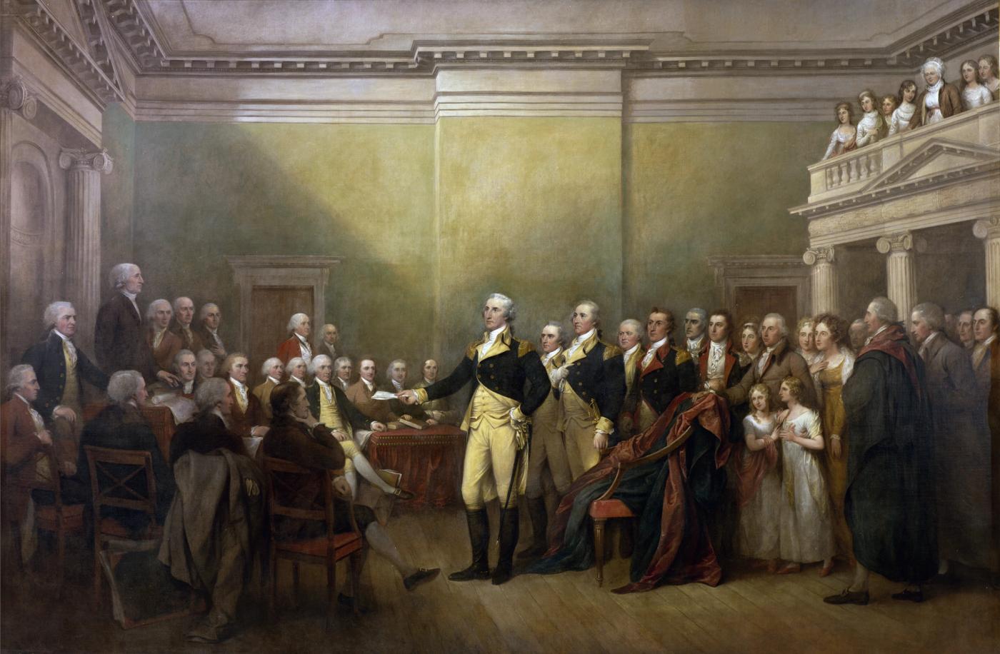 General George Washington resigning his commission before Congress in Annapolis, December 23, 1783, painting by John Trumbull