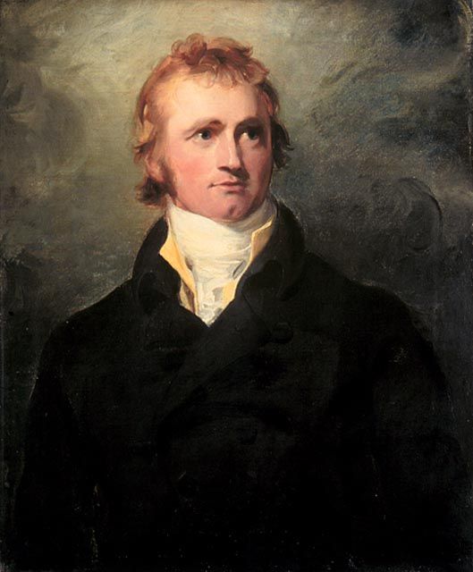 Portrait of Alexander Mackenzie as a young man in a dark coat and white cravat, painted by Thomas Lawrence