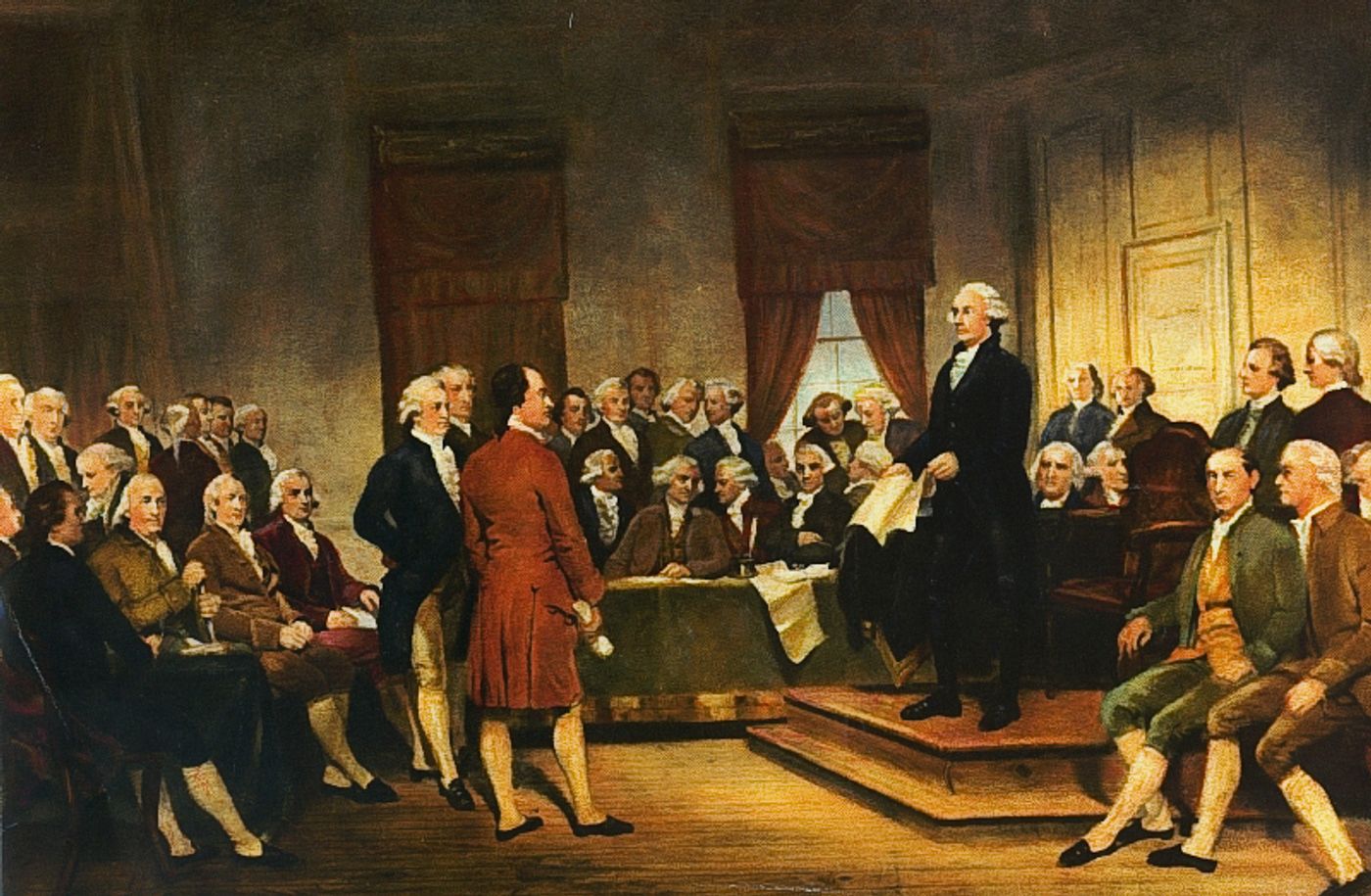 Washington presiding over the Constitutional Convention in Philadelphia, 1787, painting by Junius Brutus Stearns