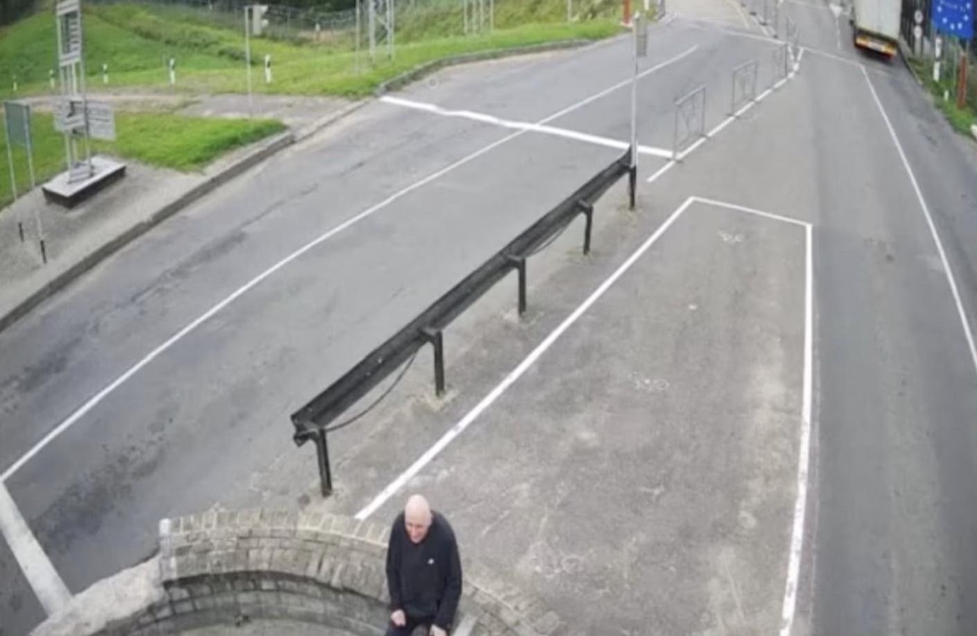 Screenshot from a border security camera video showing Mikalai Statkevich at the border crossing, the State Border Committee of the Republic of Belarus.