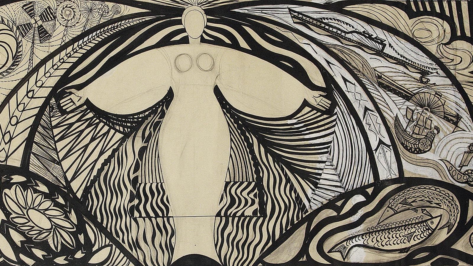 Alla Horska Sketch for mosaic panel Blooming Ukraine of former deli Kyiv in Mariupol, 1967