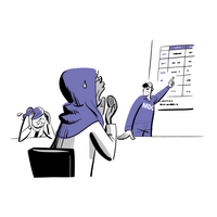 Hanna looking distressed while a NAS officer points at some words on a whiteboard