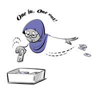 Hanna putting a new medicine into her box, and taking one out