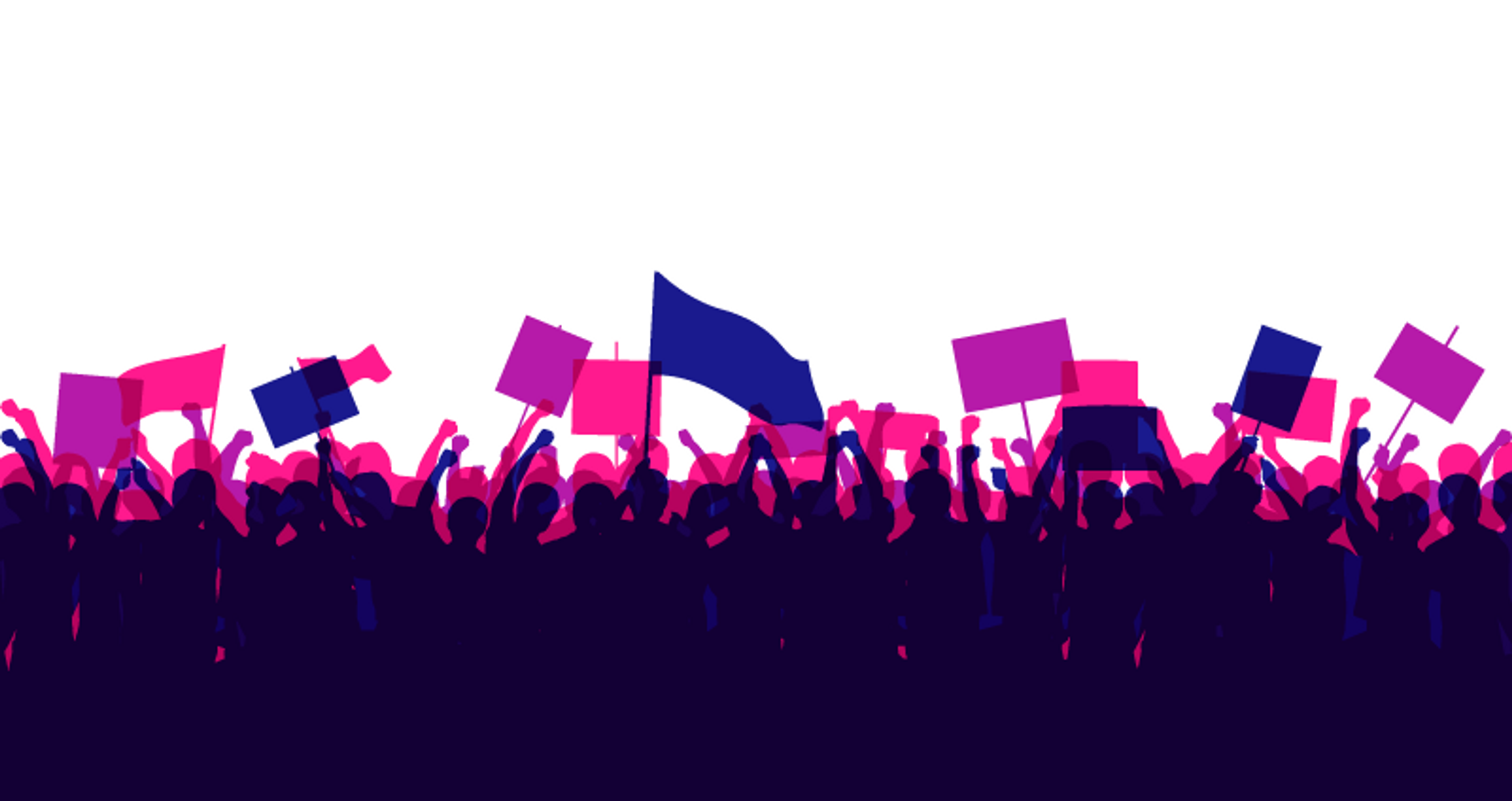 An illustration of a crowd of protestors in silhouette 
