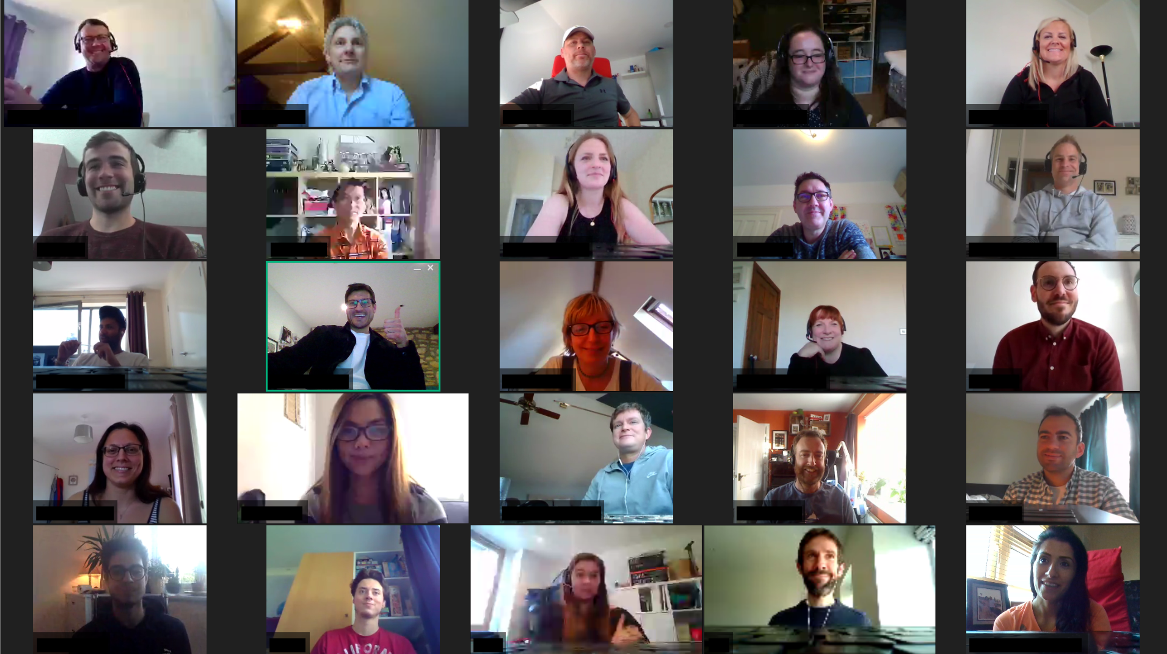 A screenshot from a group video call of various Polecat Employees working from home