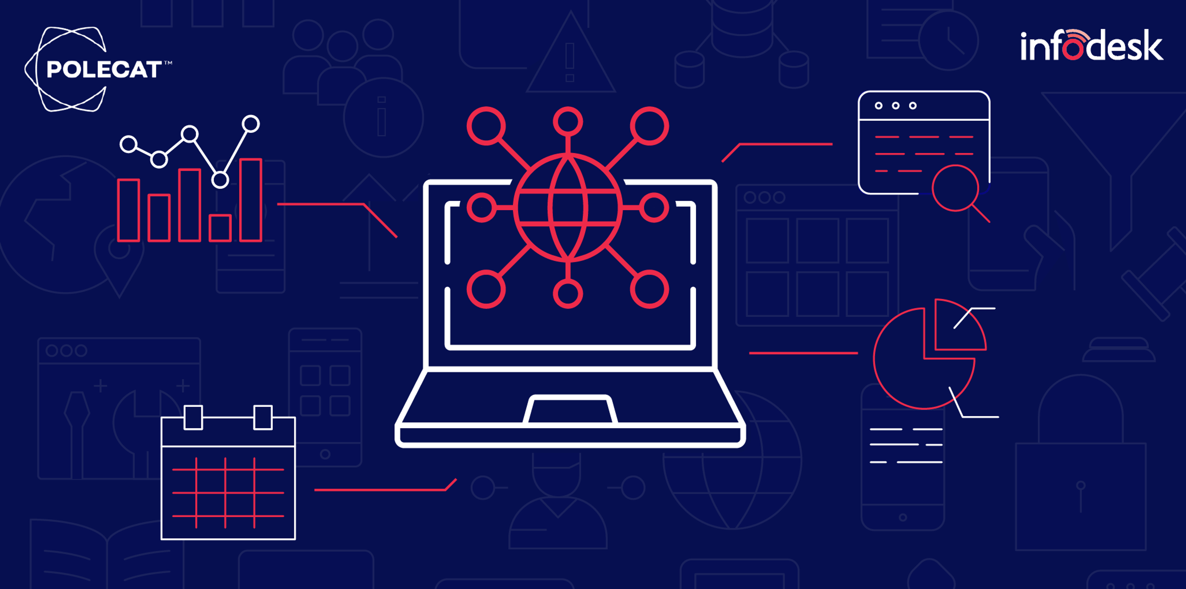 Illustrations of various data visualisations feeding into a laptop