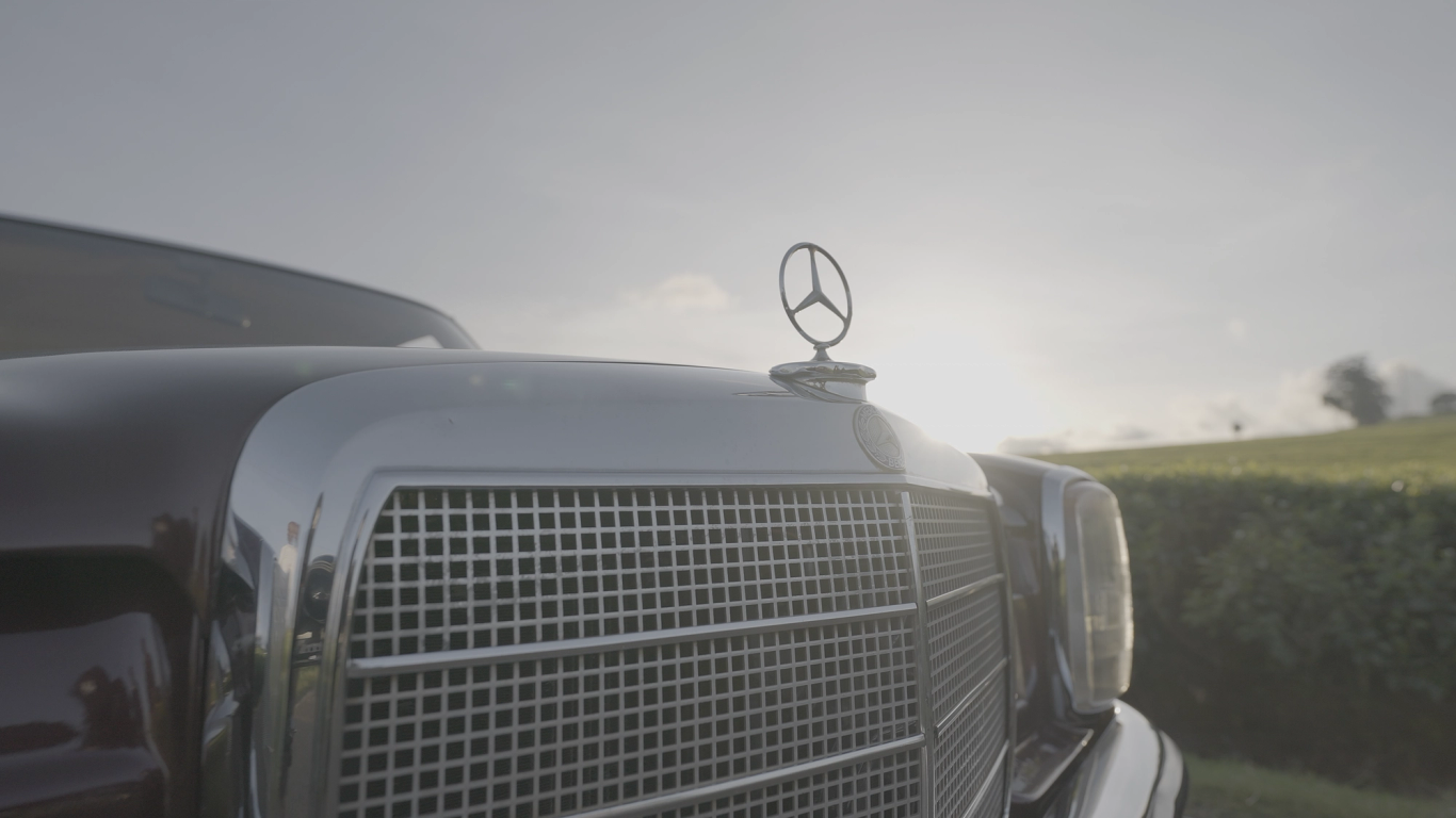 Vintage car, sunset — before
