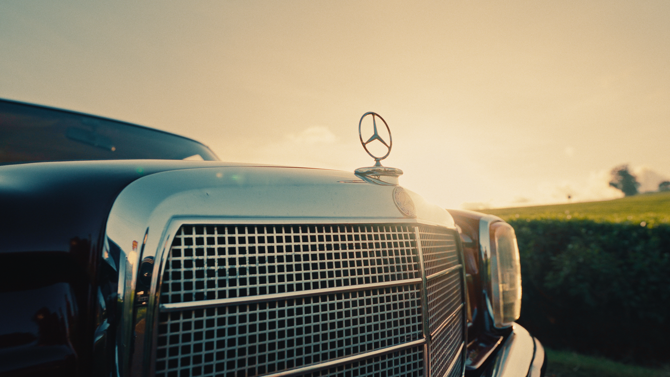 Vintage car, sunset — final grade