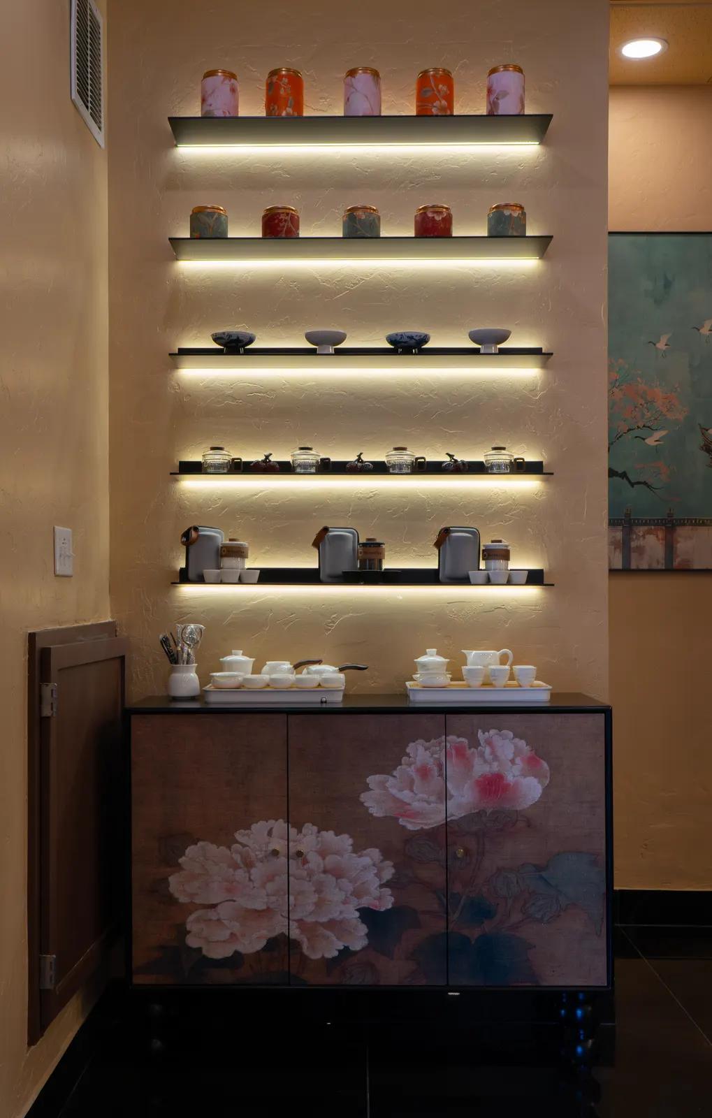 The teaware wall, set for gongfu tea