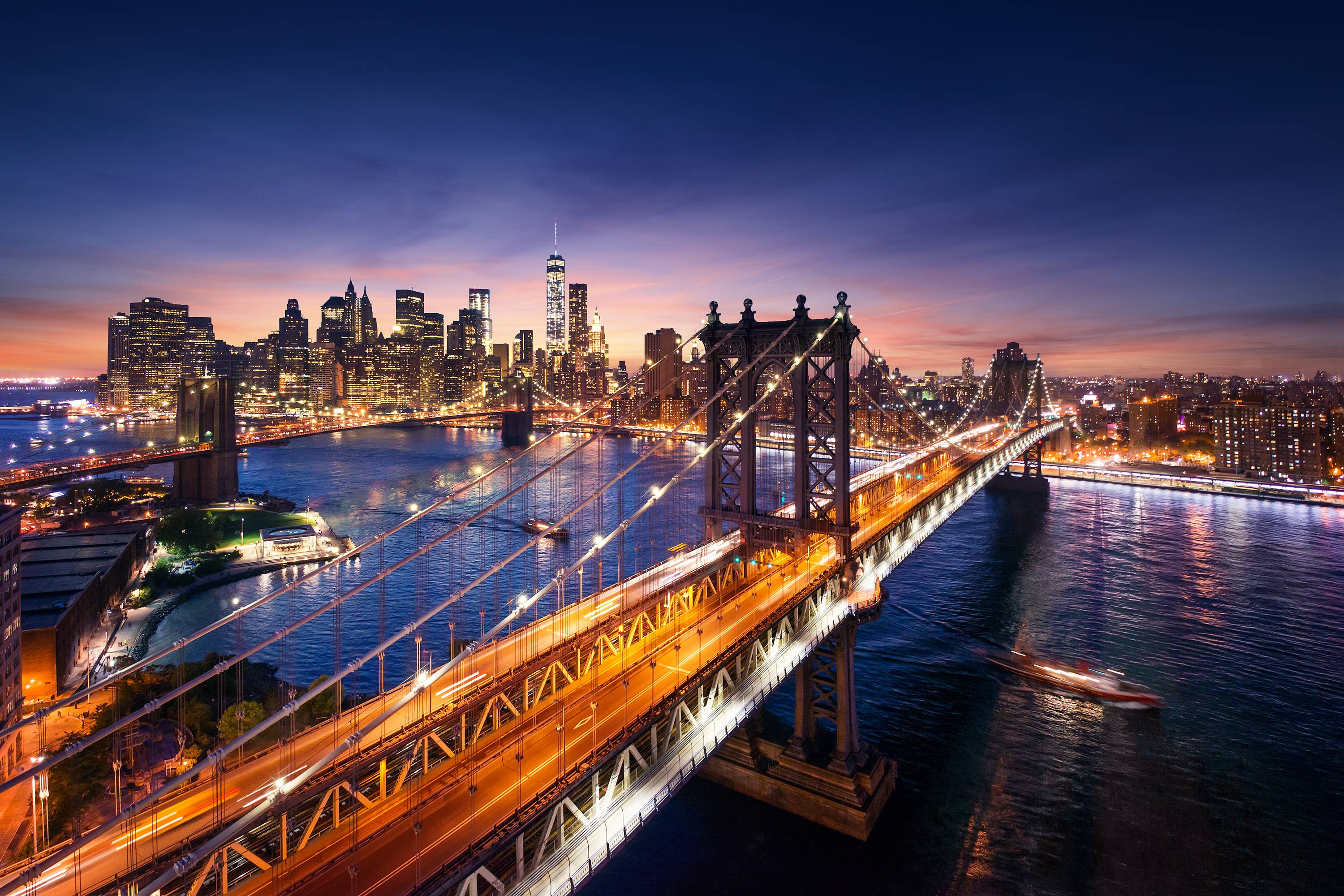 vista di new york di sera