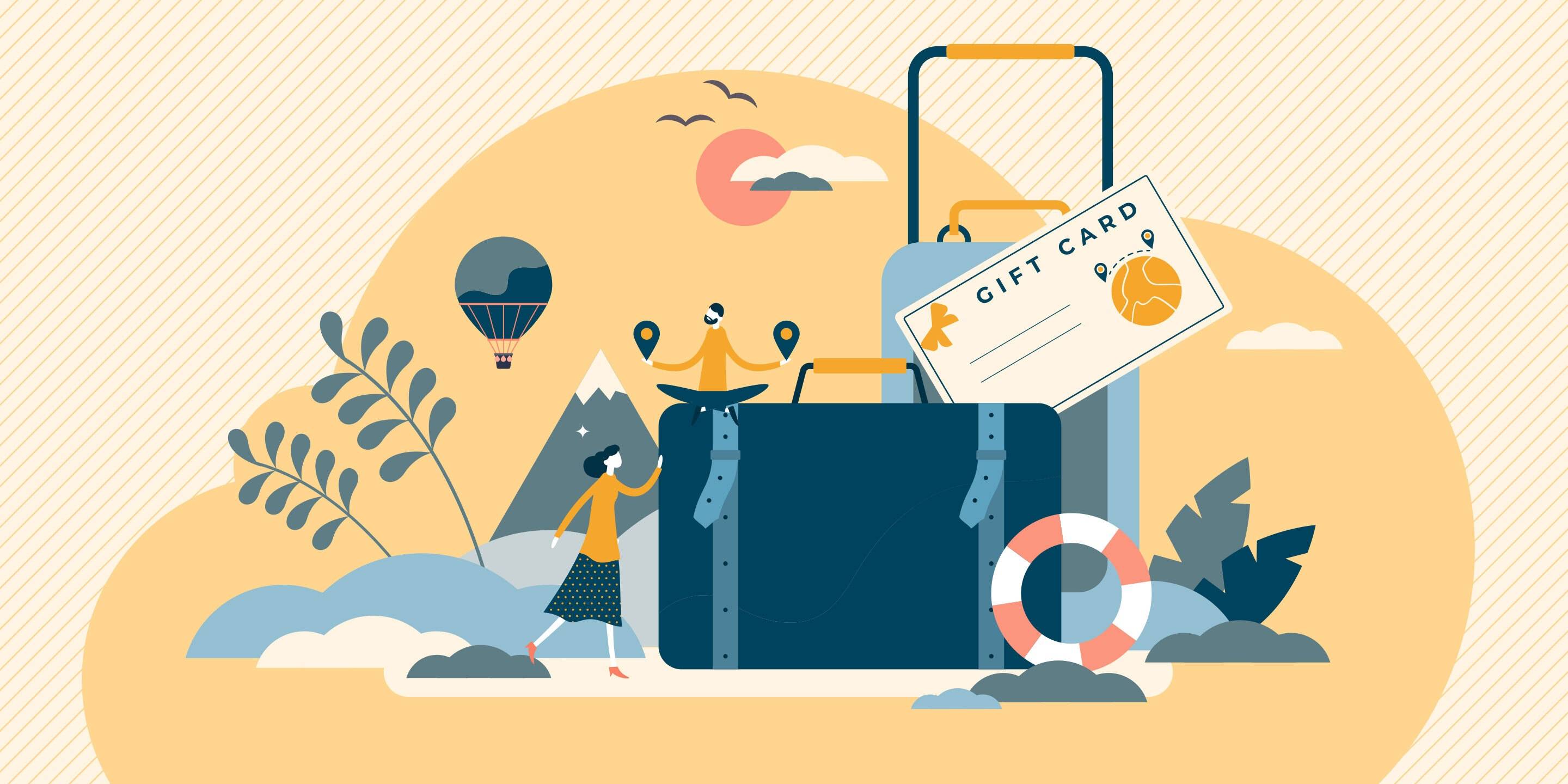 A joyful drawing with people travelling