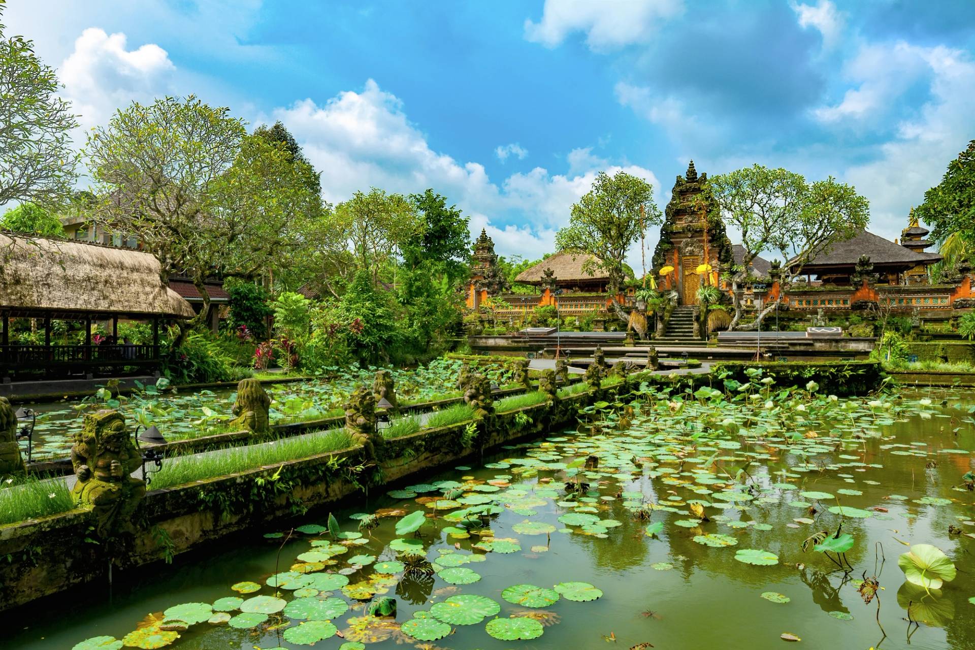 temple with pond and water lilies