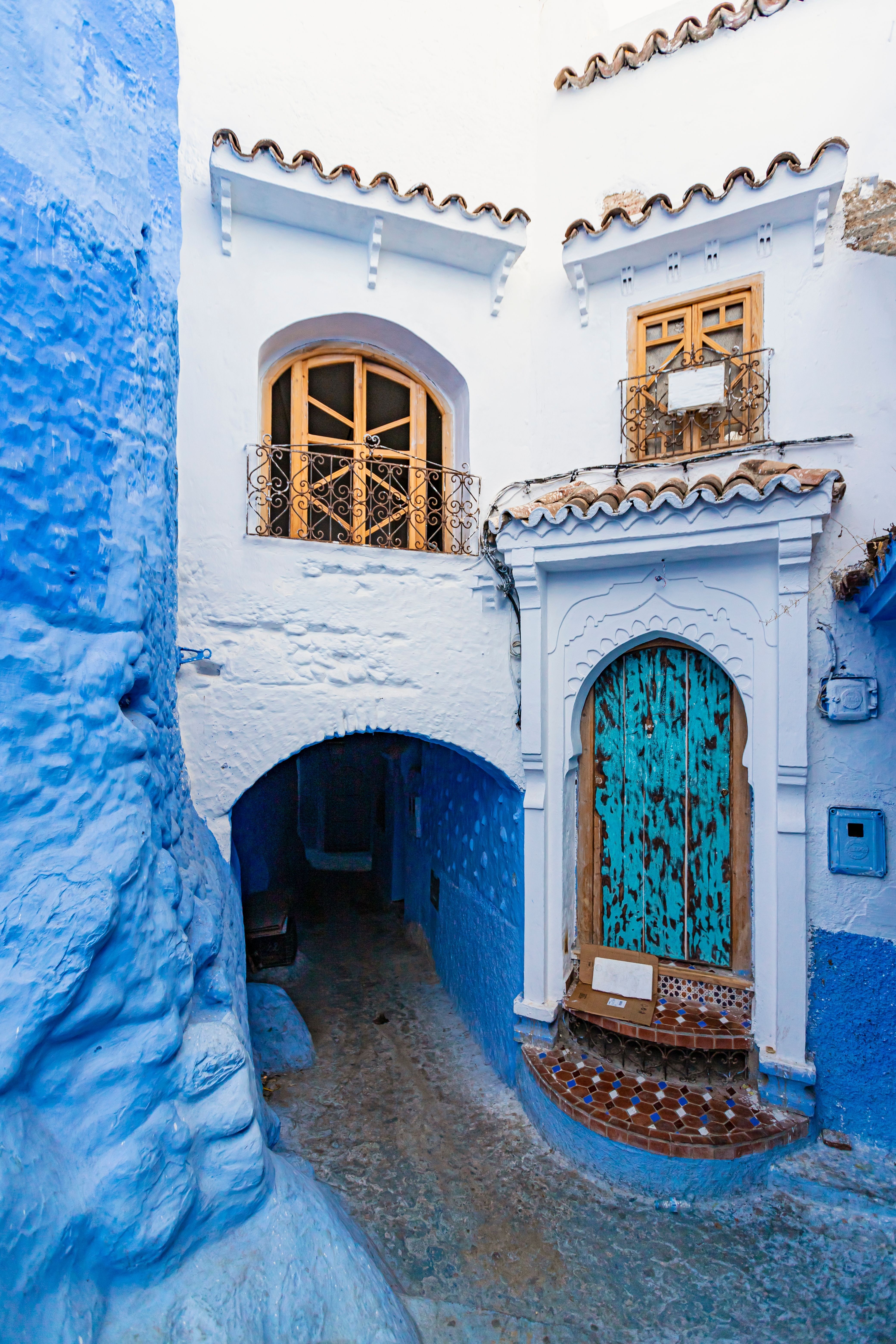 white and blue houses