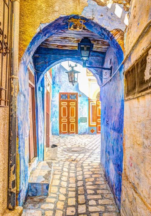 strade di tunisi colorate di blu