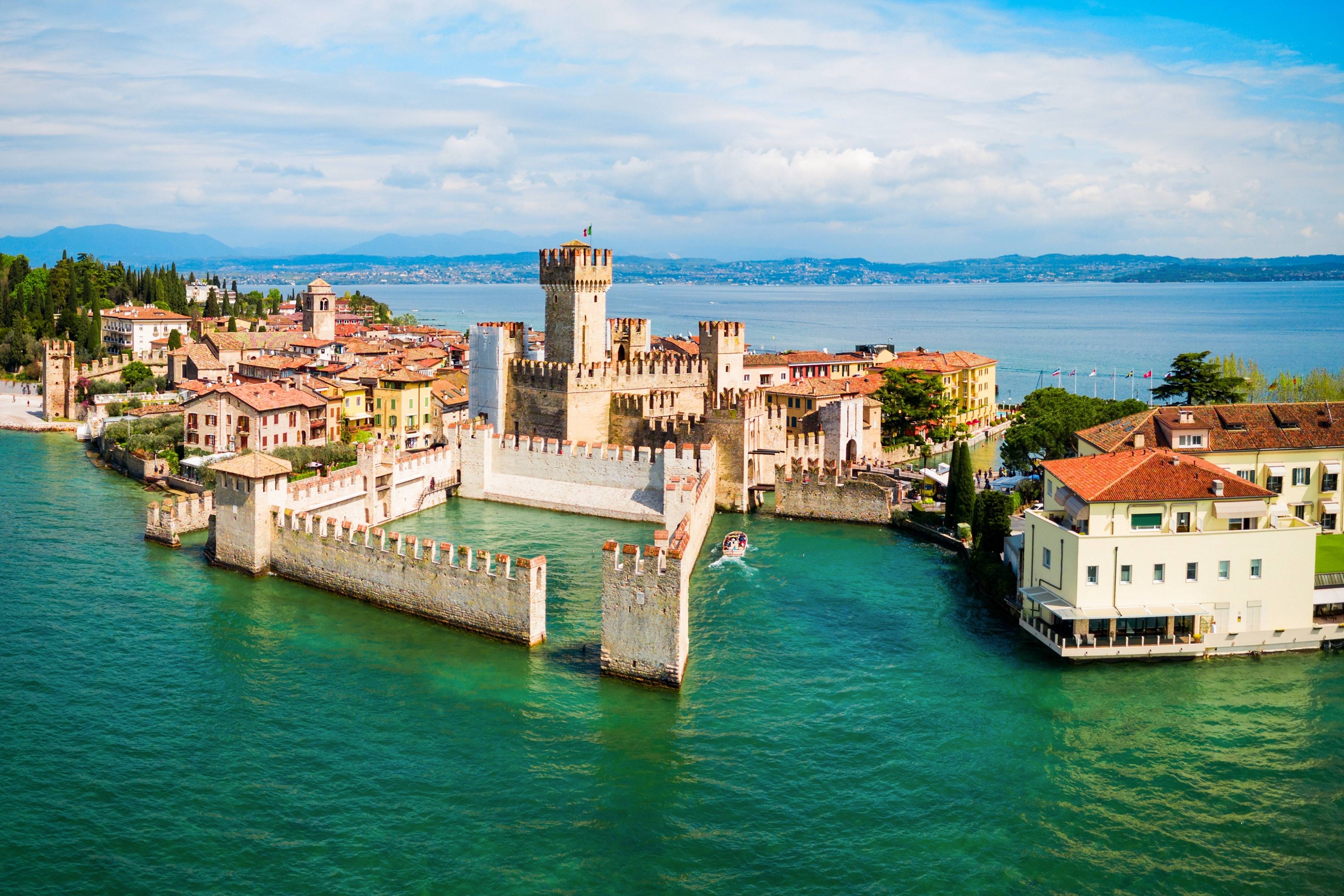 panoramikc view of sirmione in garda lake