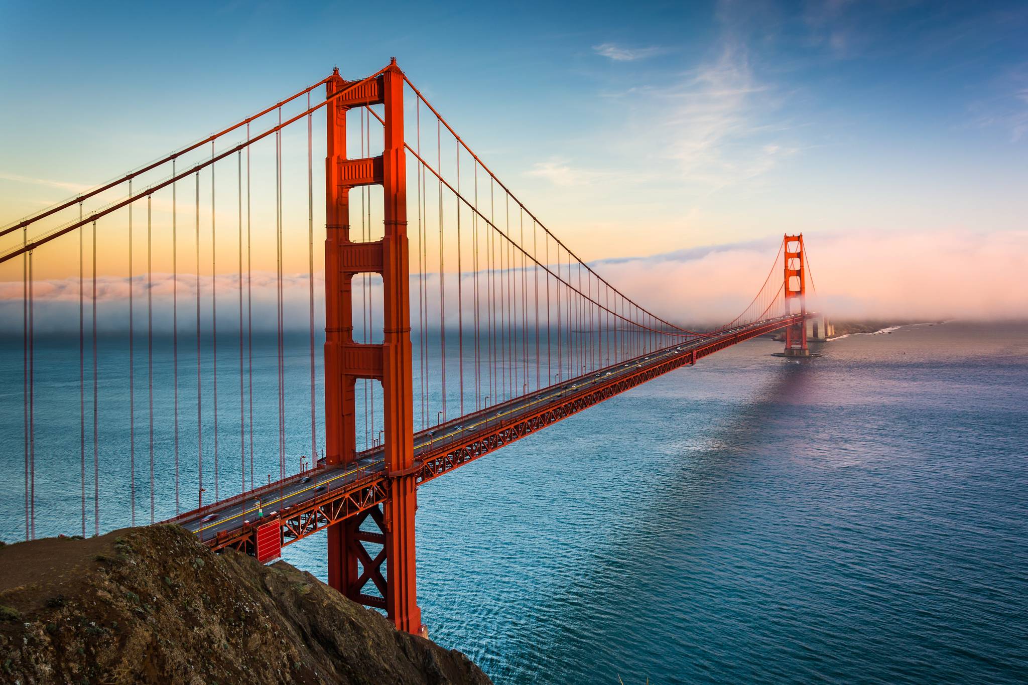 golden gate bridge al tramonto san francisco