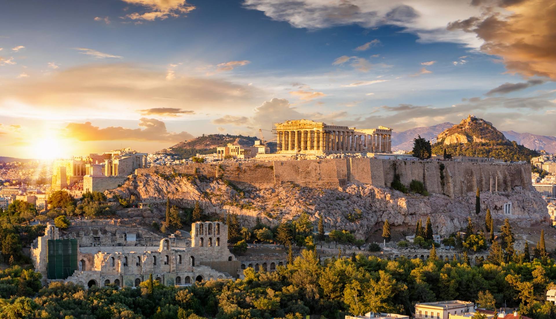acropoli di atene al tramonto