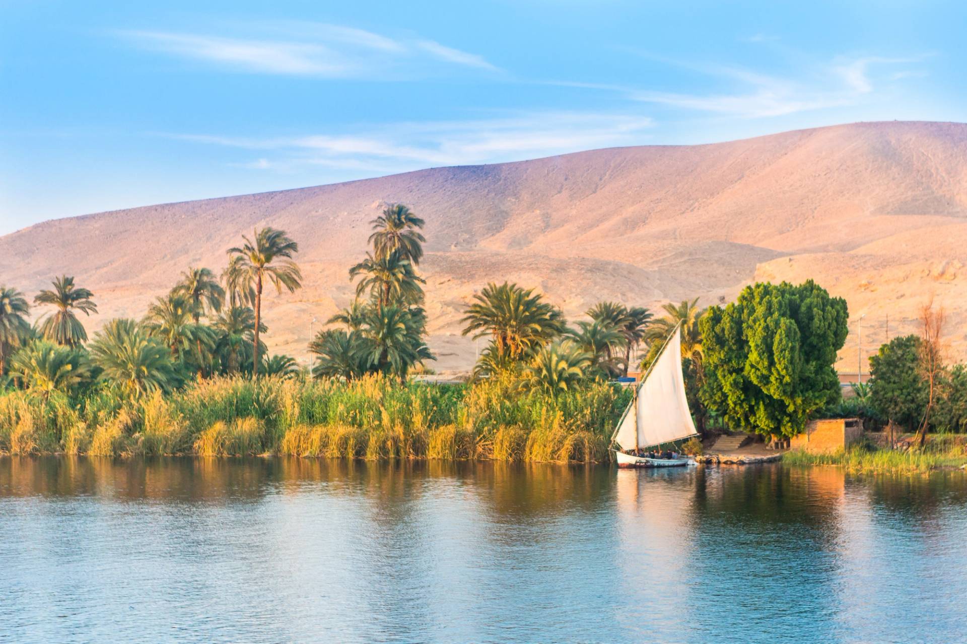 typical Nile landscape with red hills