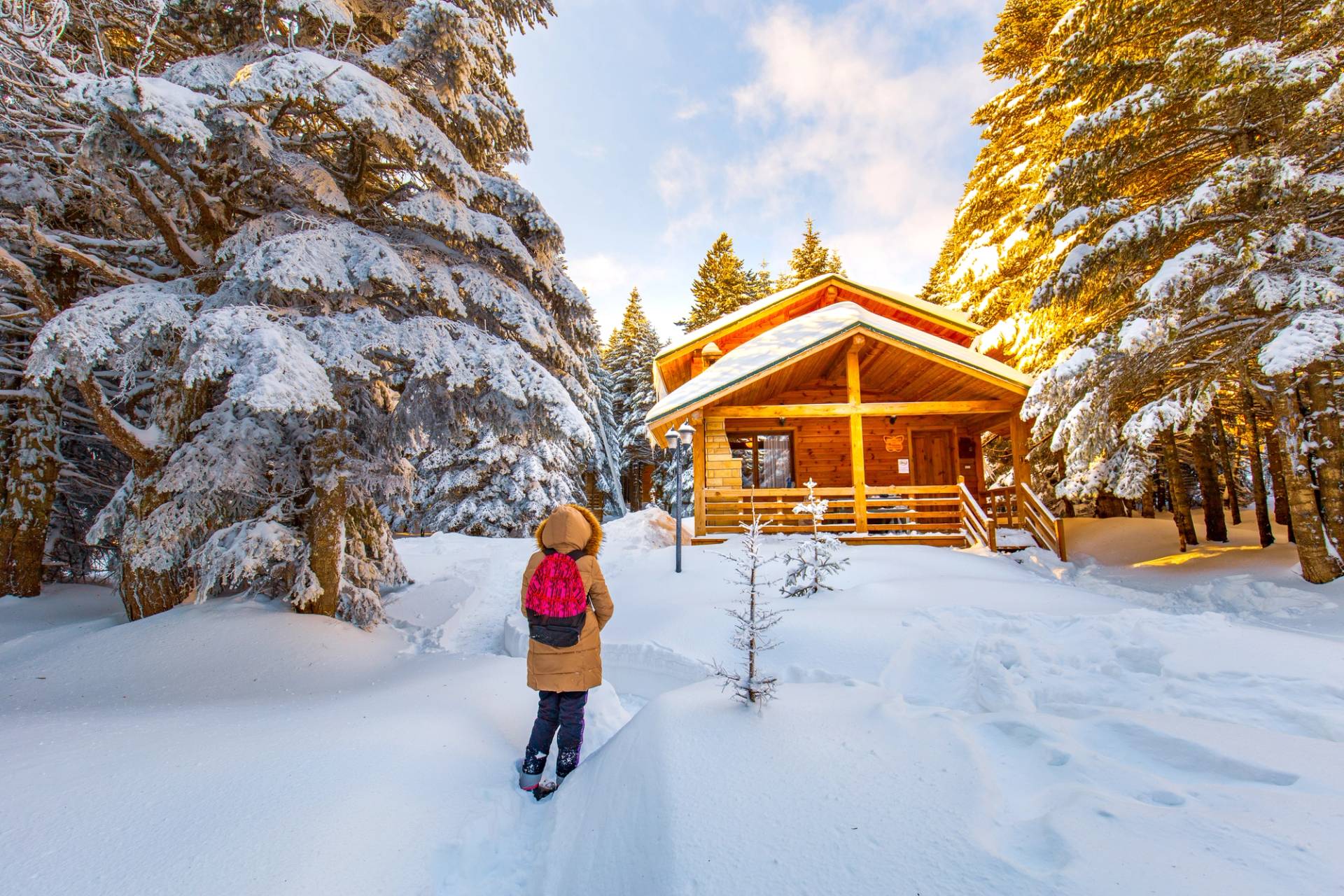 donna di spalle con panorama innevato