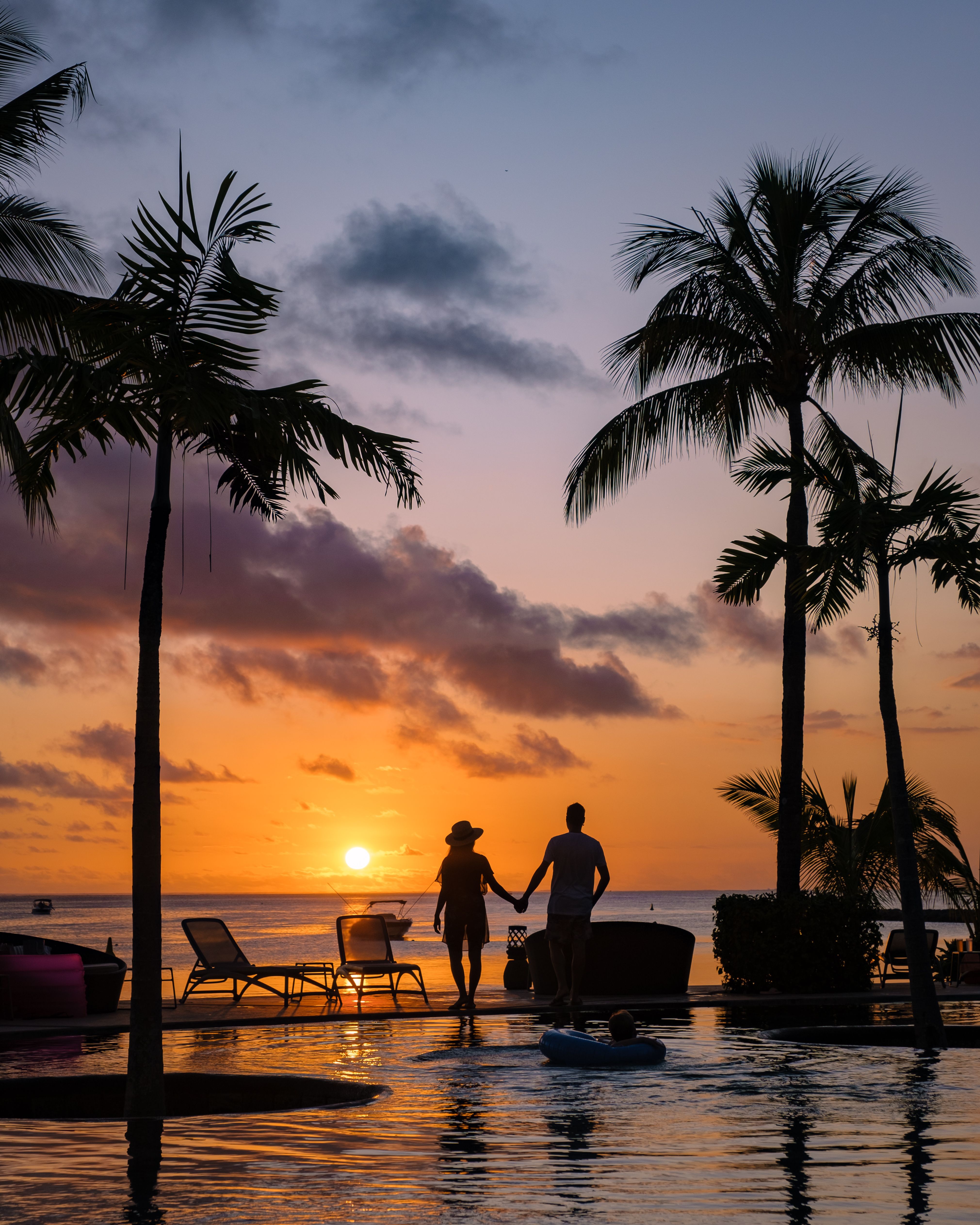 couple at sunset in Mauritius