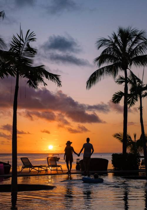 coppia al tramonto alle mauritius