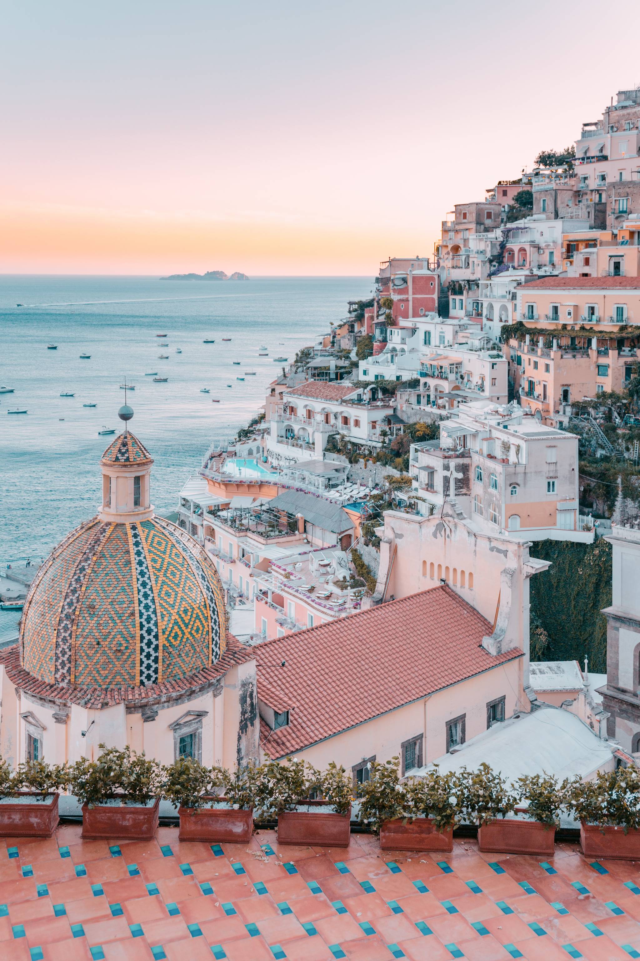 view of positano at sunset