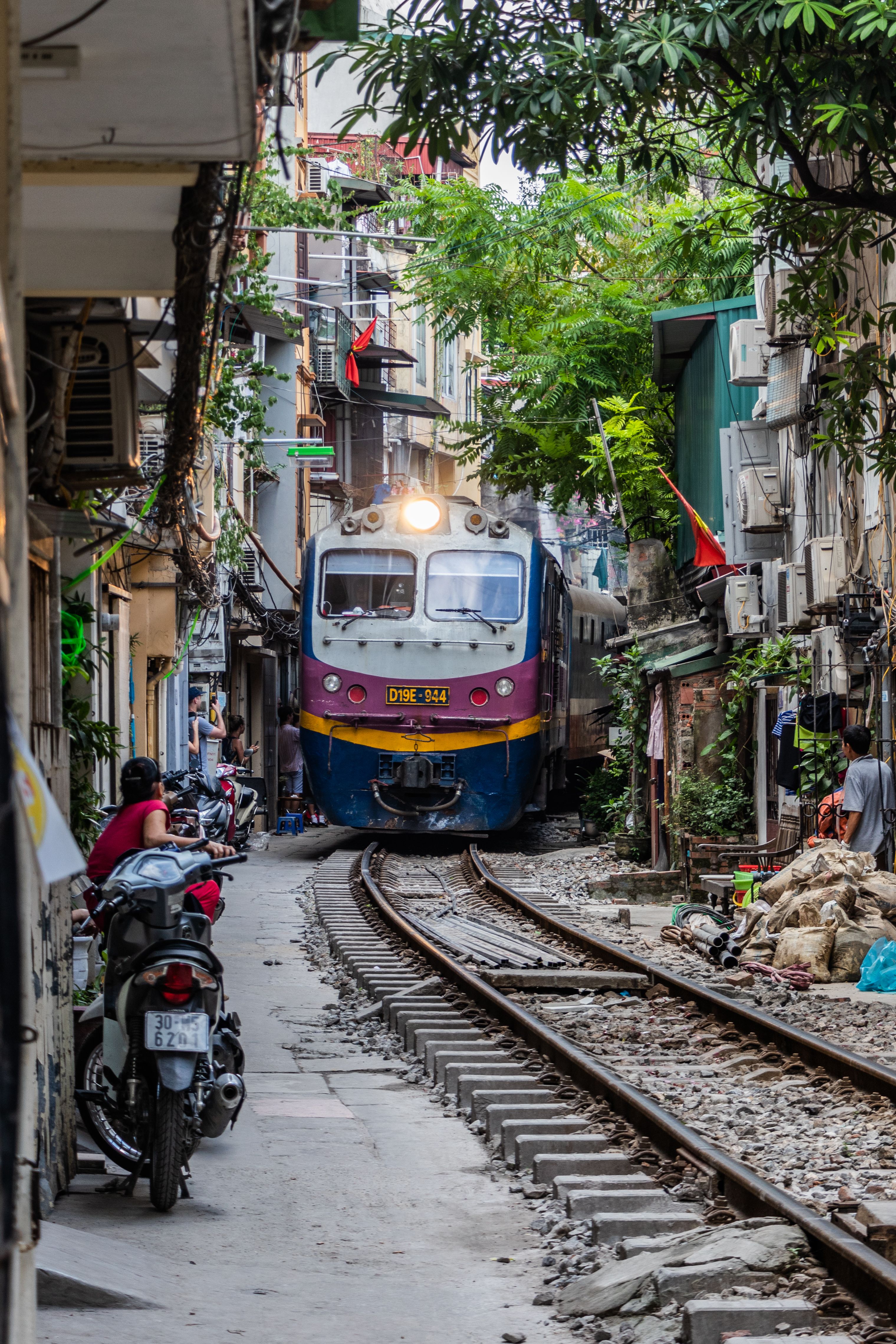 train in the middle of the city