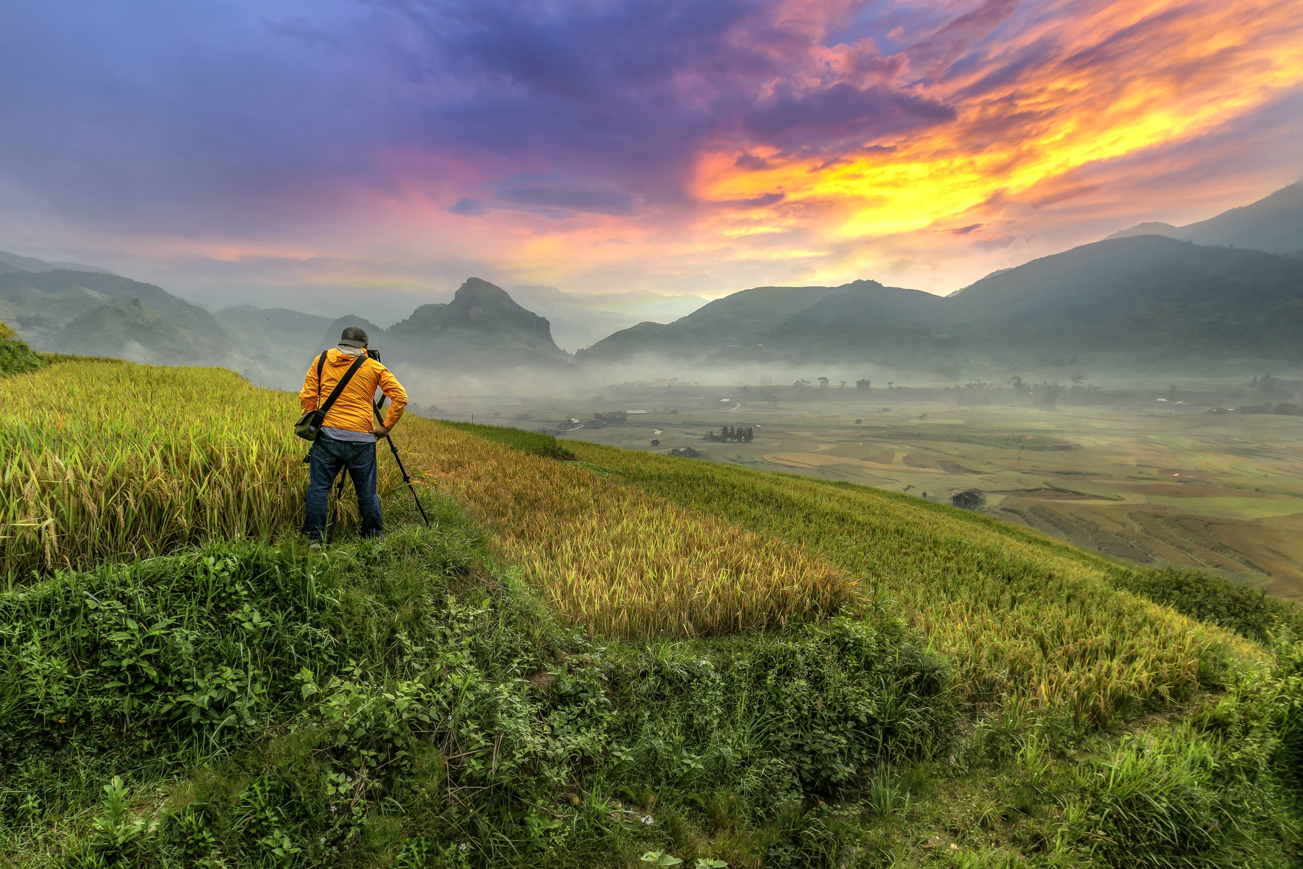 viaggiatore in risaie vietnam