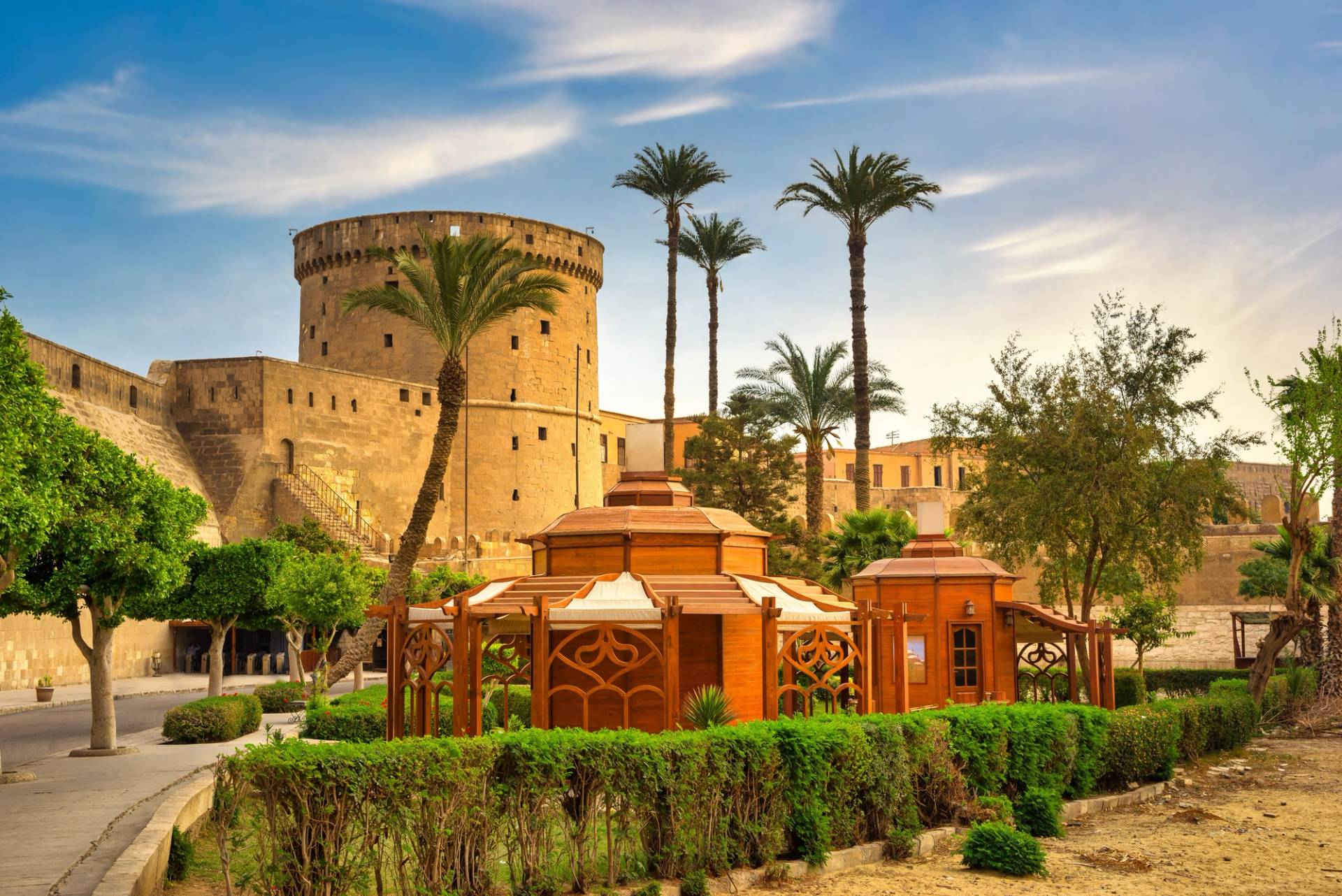 Egyptian palace with palms