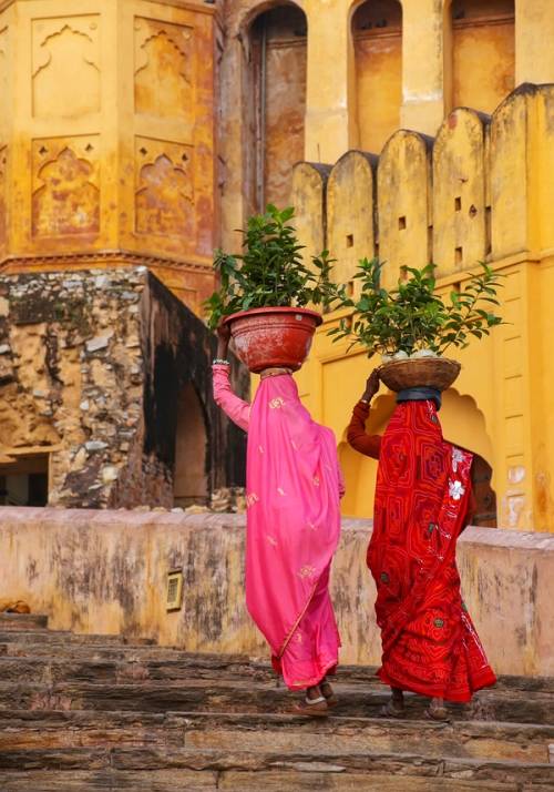 women carry water