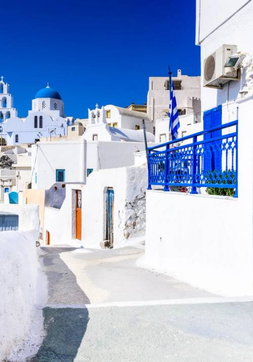 Case bianche e blu di Santorini