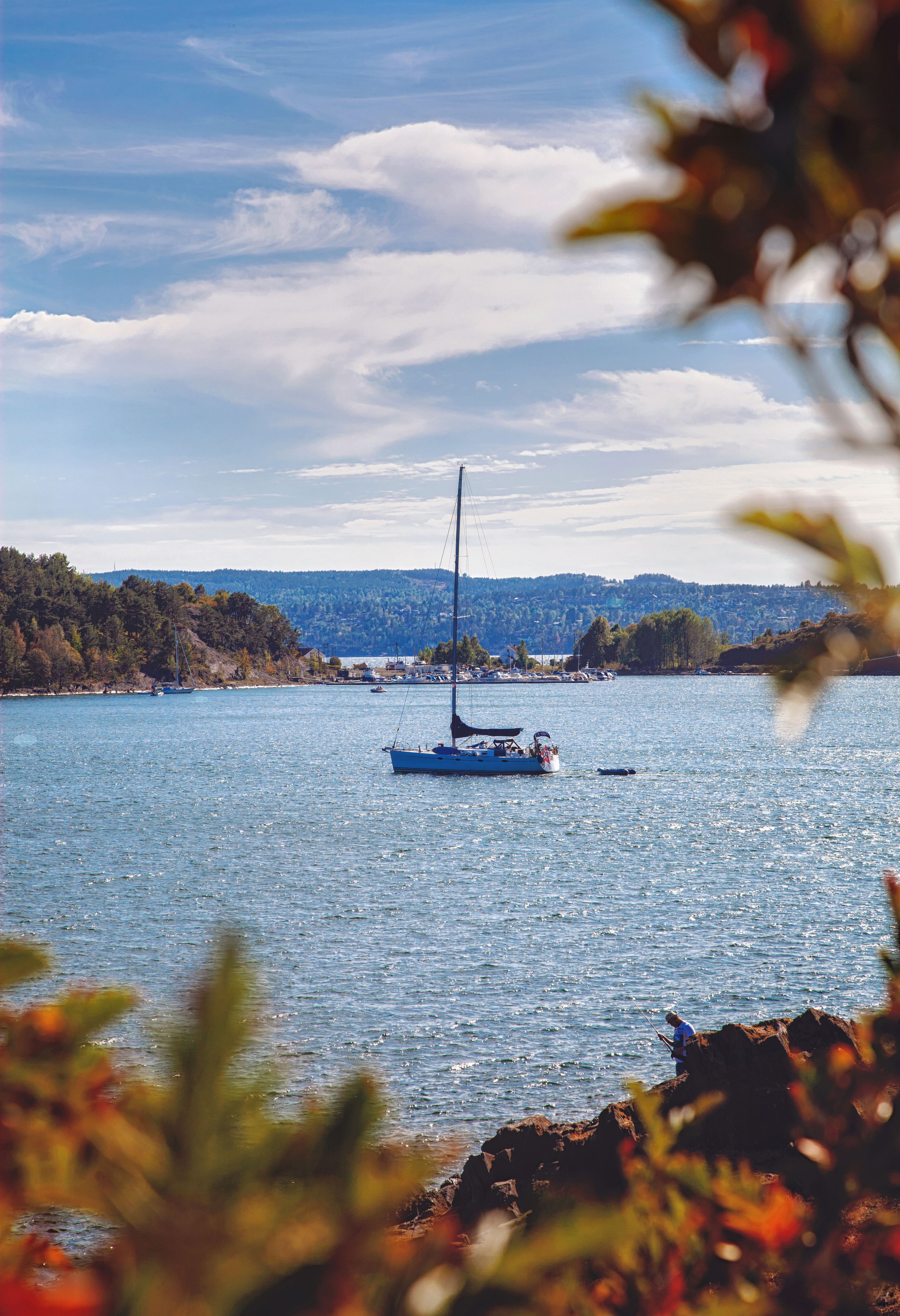 fiordo con barca a vela