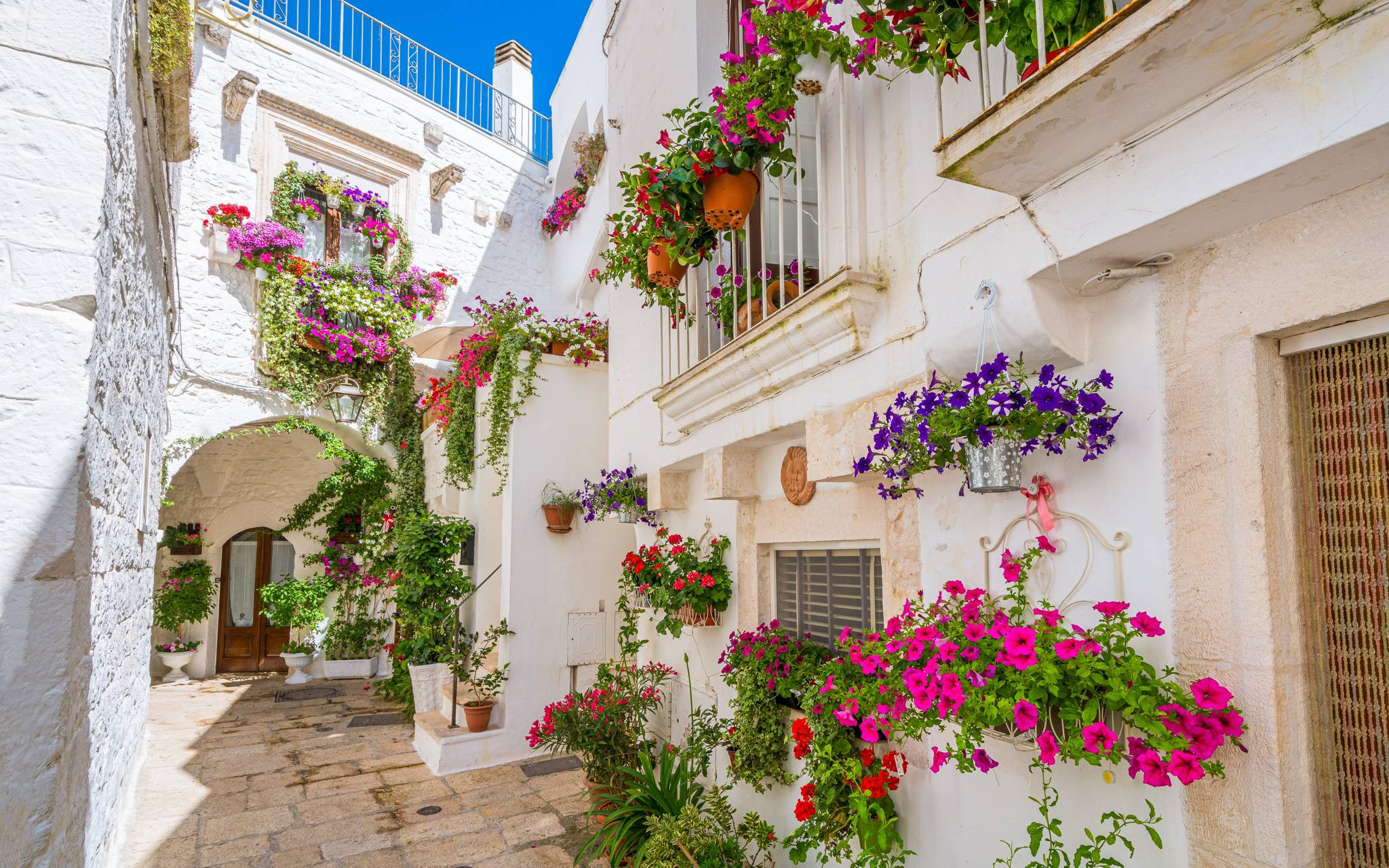 strade di cisternino con fiori in puglia
