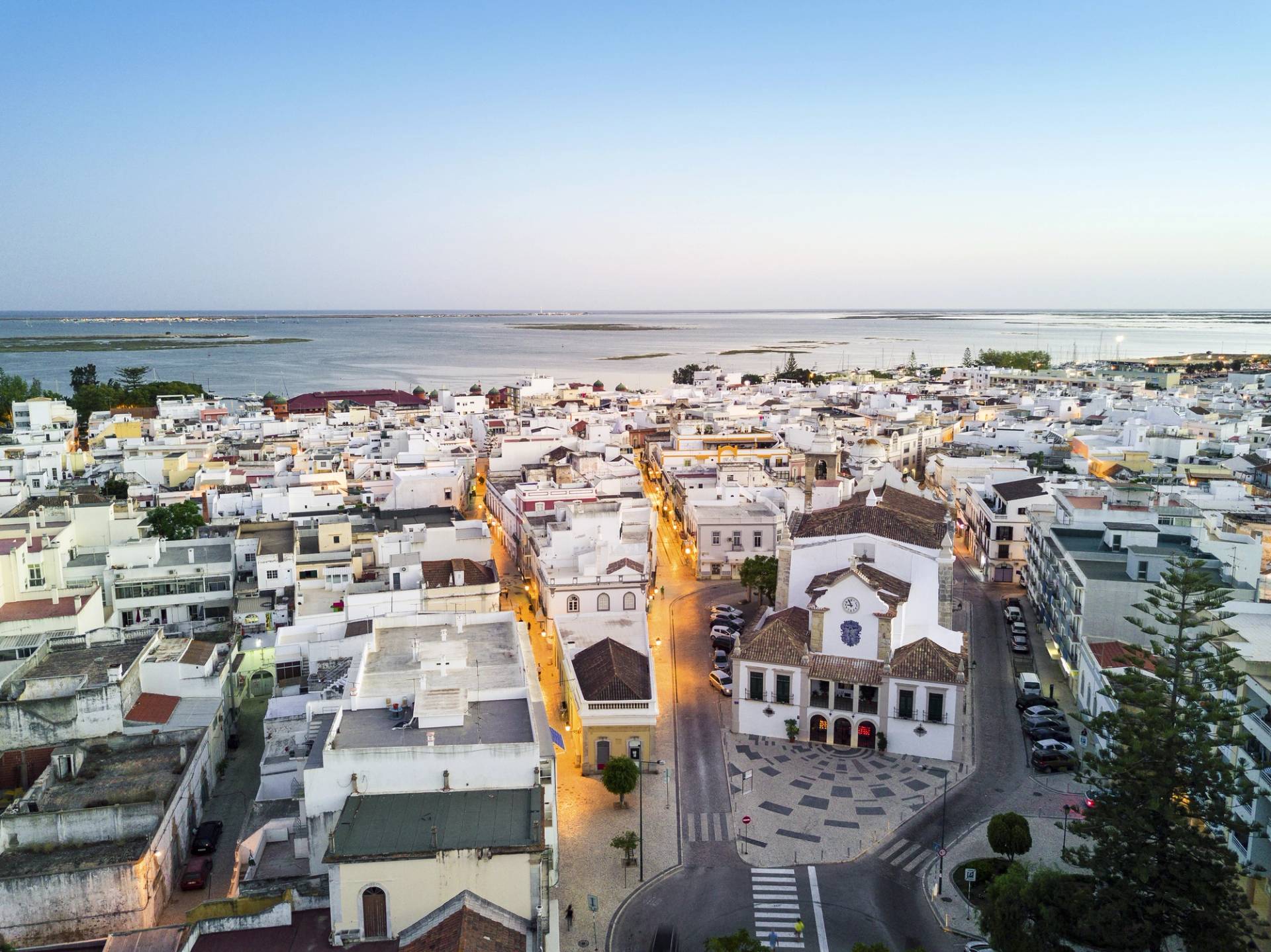 city view with white houses
