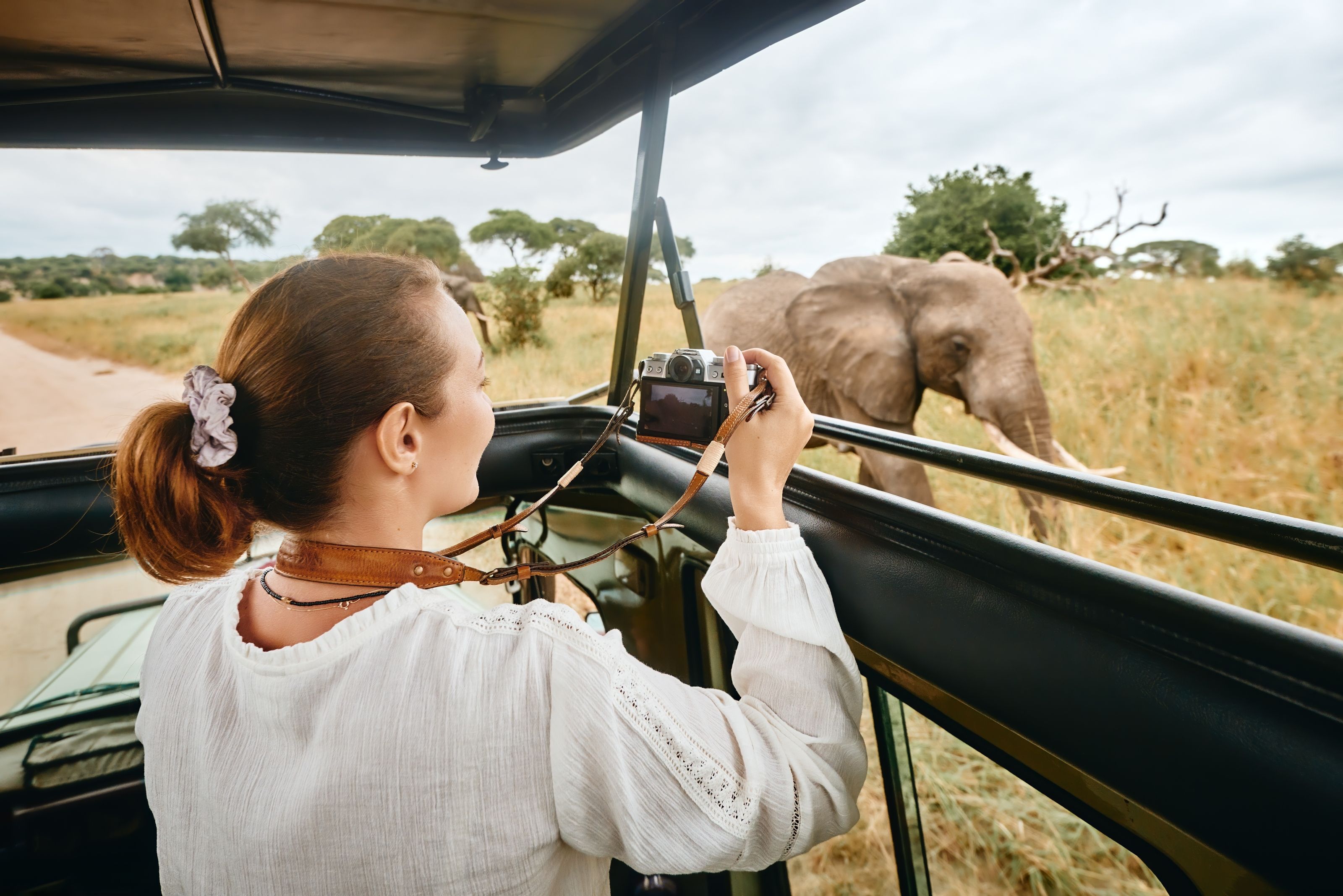 woman on a safari in Ngorongoro in Tanzania