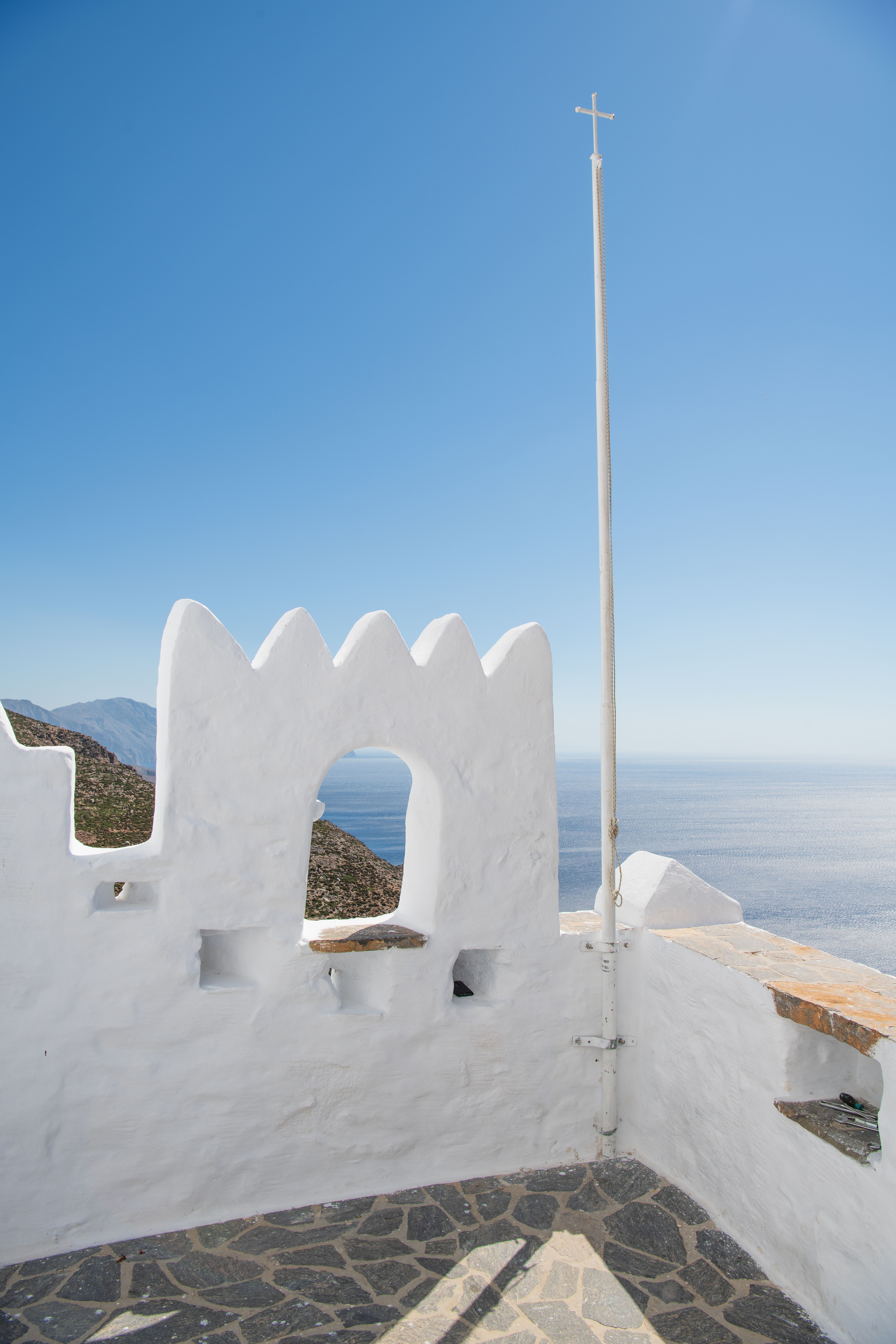 white Greek house with sea view