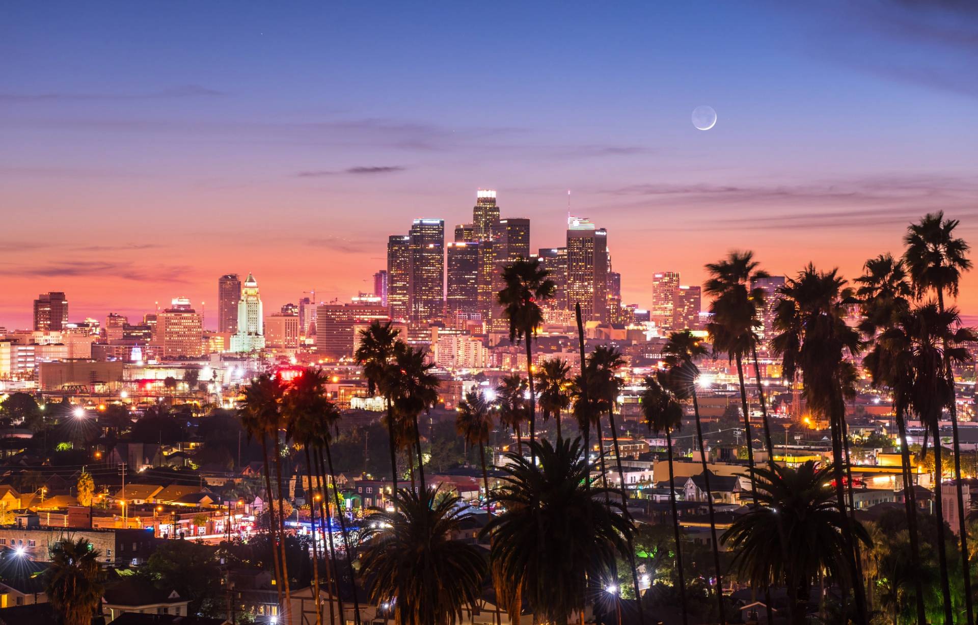 panorama di los angeles al tramonto