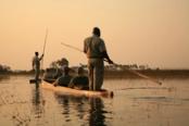nativo rema una barca sul fiume okavango