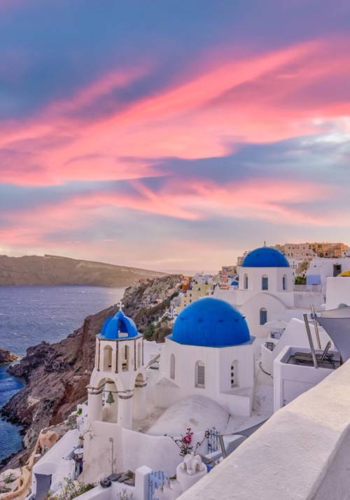 panorama di santorini al tramonto