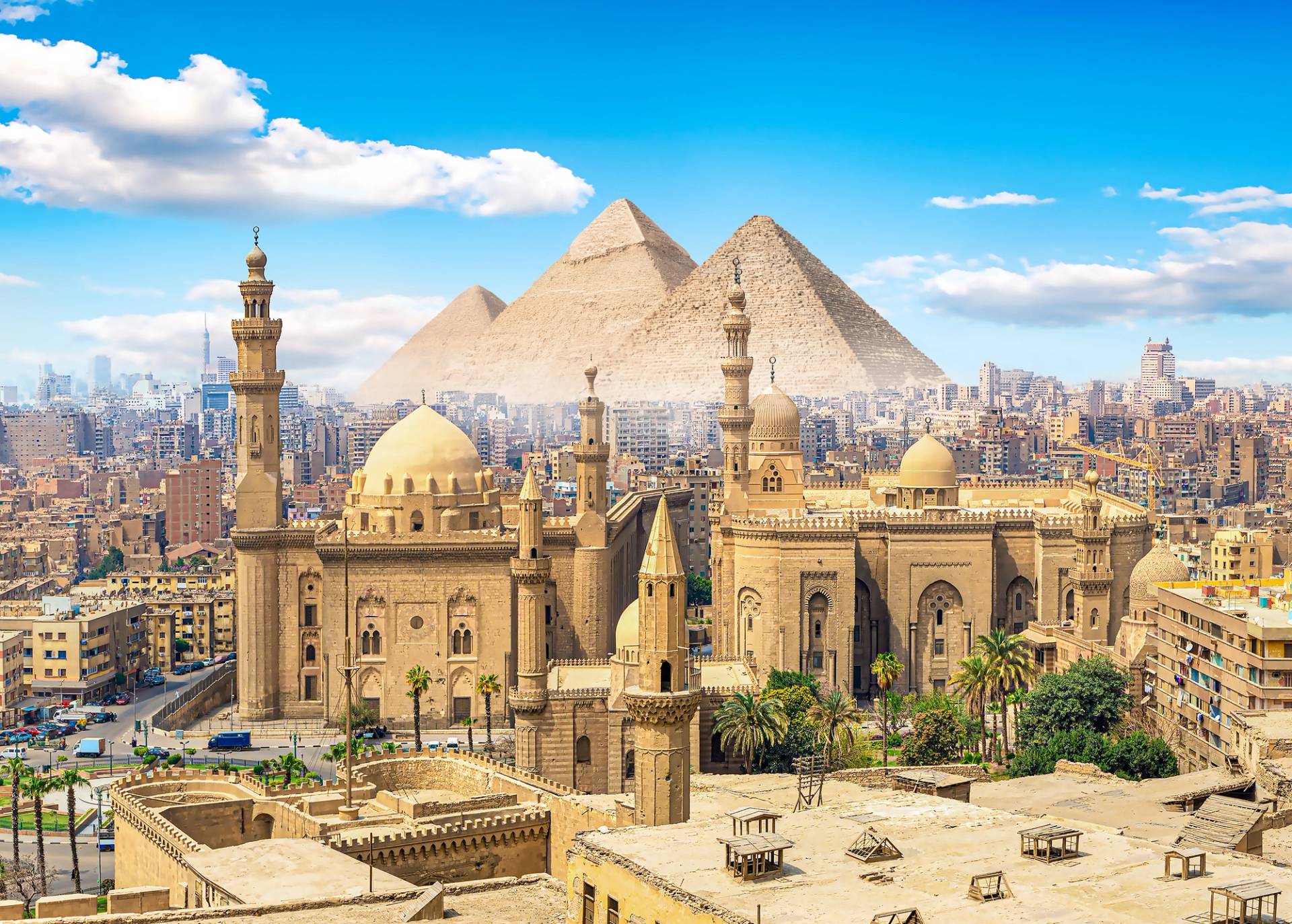 city of Cairo with pyramids