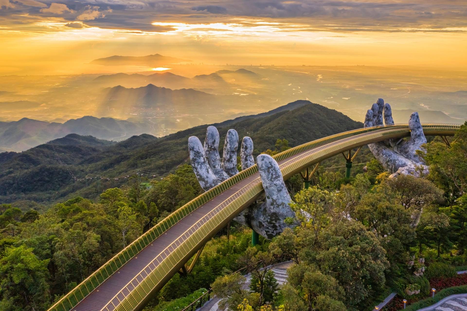 bridge supported by his hands