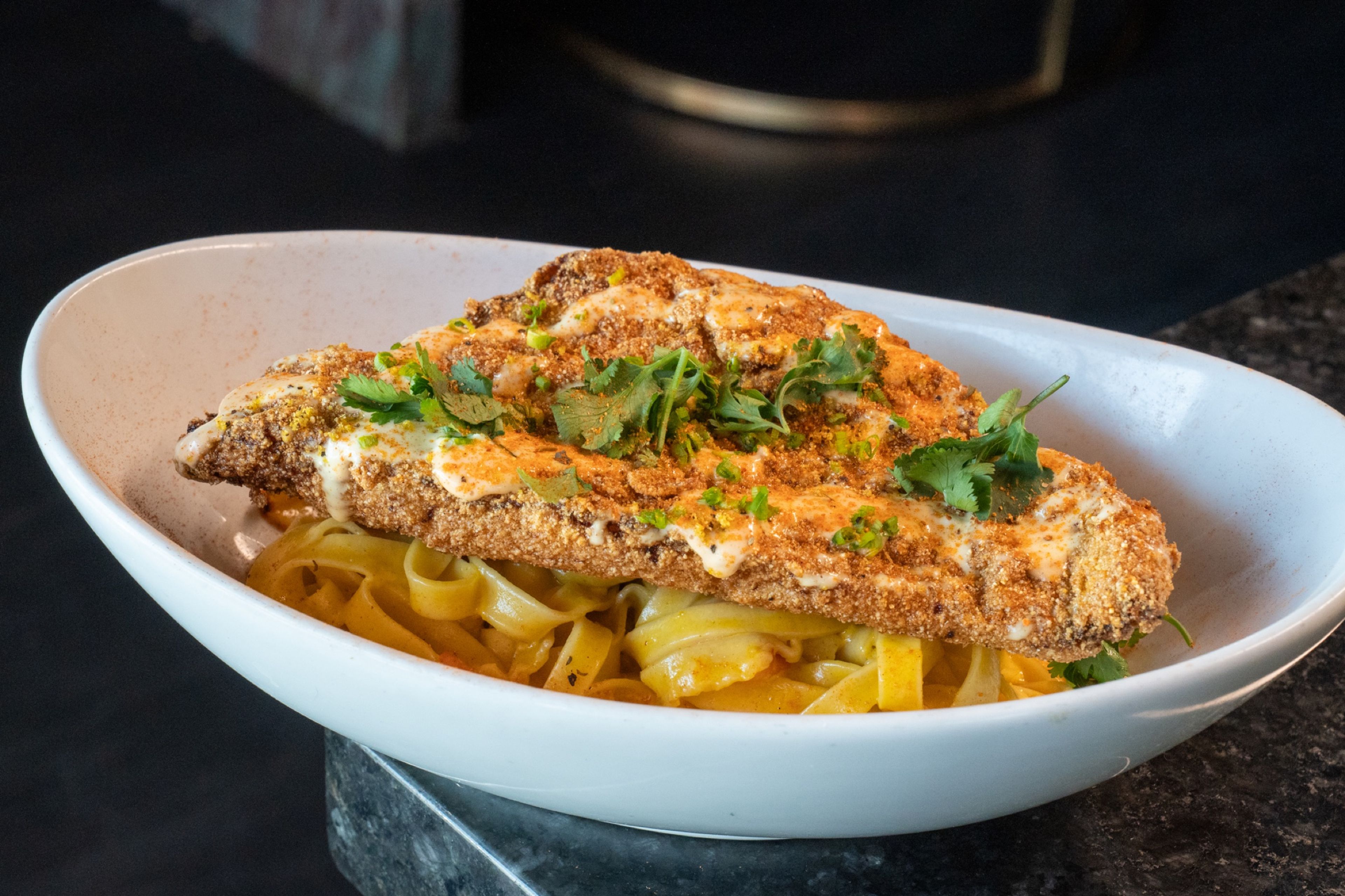 Fried snapper, fettuccine