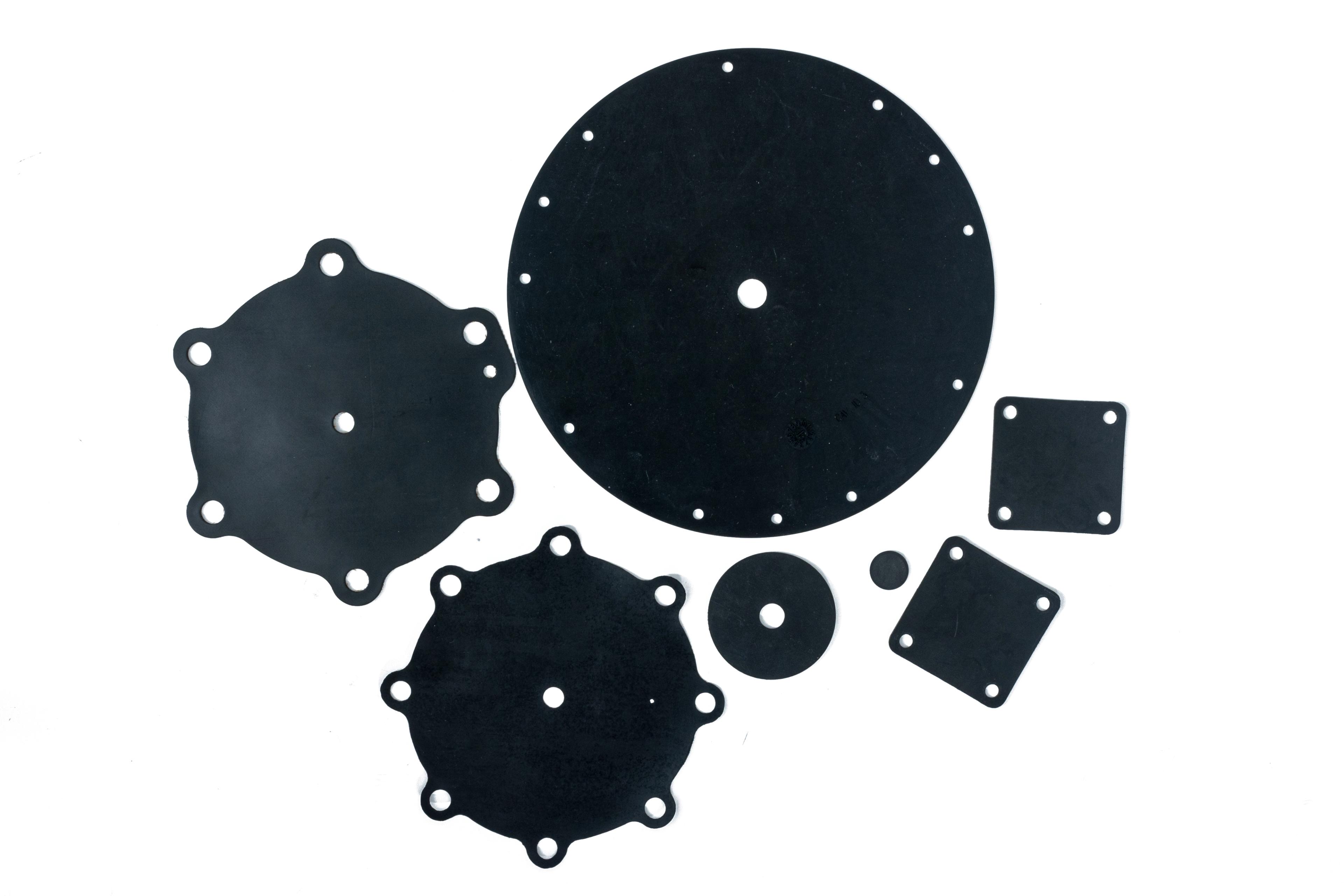 Black rubber control-valve diaphragms in a range of sizes